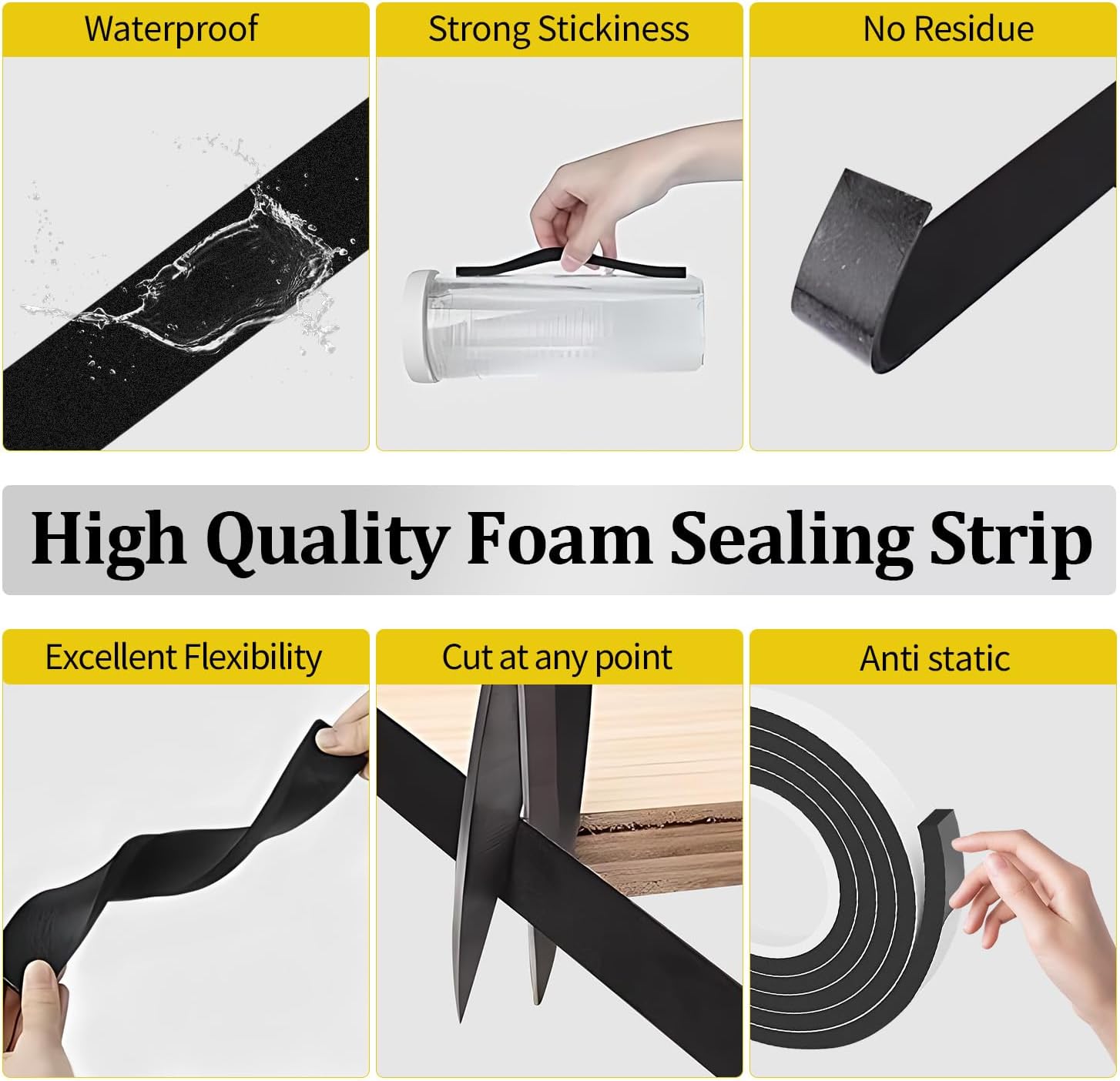 Weather Stripping Door Seal Strip, 1 Inch Wide X 3/4 Inch Thick X 13 Feet, for Doors and Windows, Sound Proof, Weatherstrip, Pipe Cooling, Air Conditioning Seal Strip