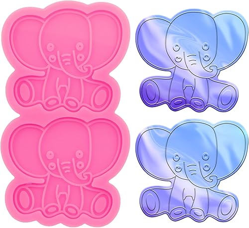 Molde de resina de silicona de elefante, molde de carrete de insignia con forma de elefante de 2 cavidades, molde de fundición de resina para