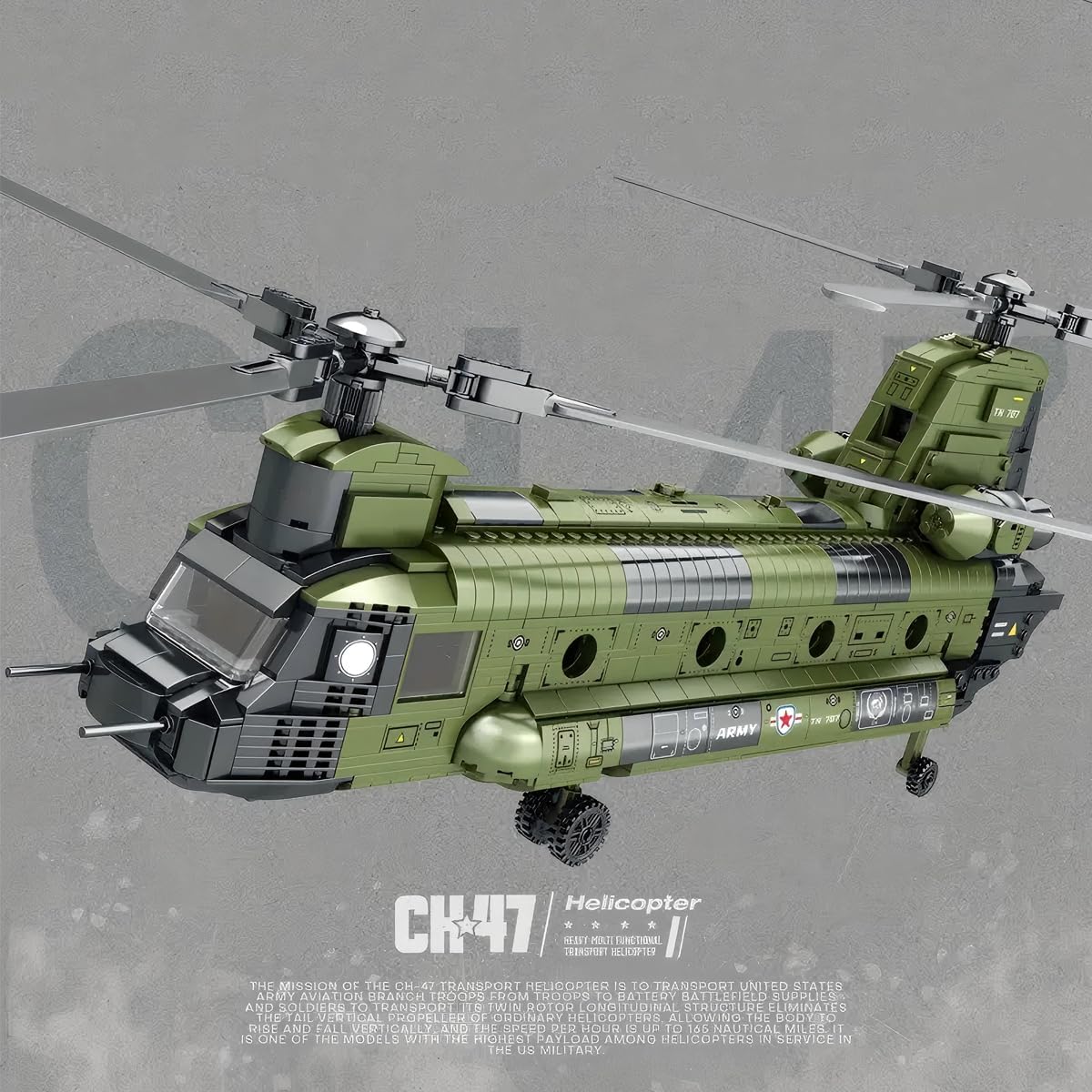 CH-47 Chinook Helicopter Model Toy, Building Block Military Transport Airplane Toy Kit for Teenagers and Adults(1451 Pieces)