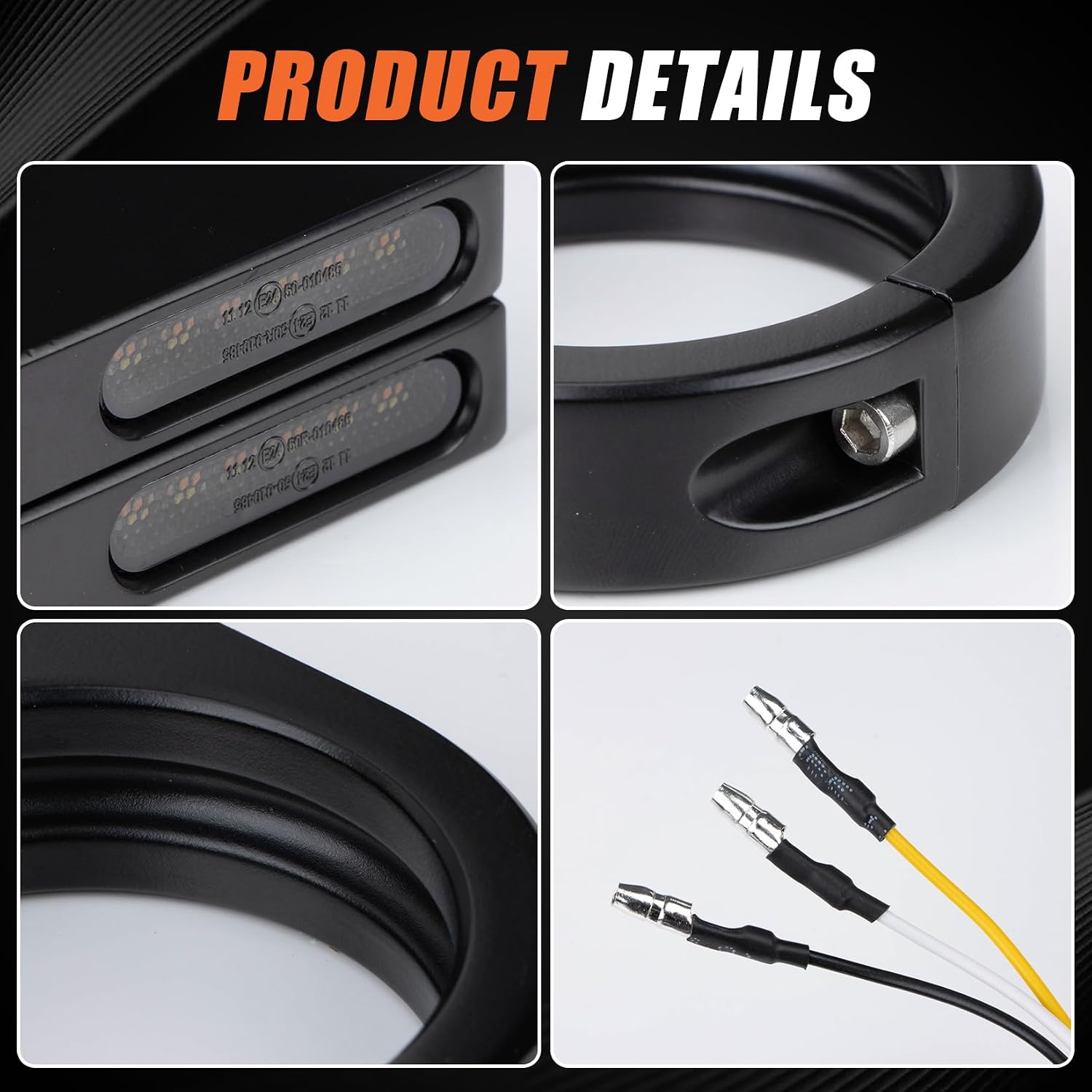 PSLER Motorcycle Fork Turn Signals 12V LED Turn Signal 41mm Front Fork Clamp Compatible with Most Motorcycles, Amber and White Light, 1 Pair
