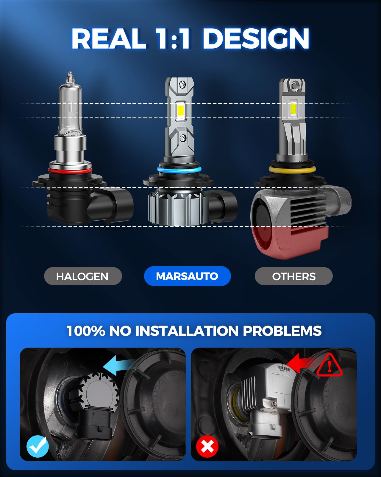 Marsauto 9005 LED Headlight Bulbs, 900% Super Bright, Real 1:1 Design 9005 HB3 LED Bulb, 6000K Cool White Halogen Replacement, 3min Plug and Play IP68, Pack of 2 — view 6
