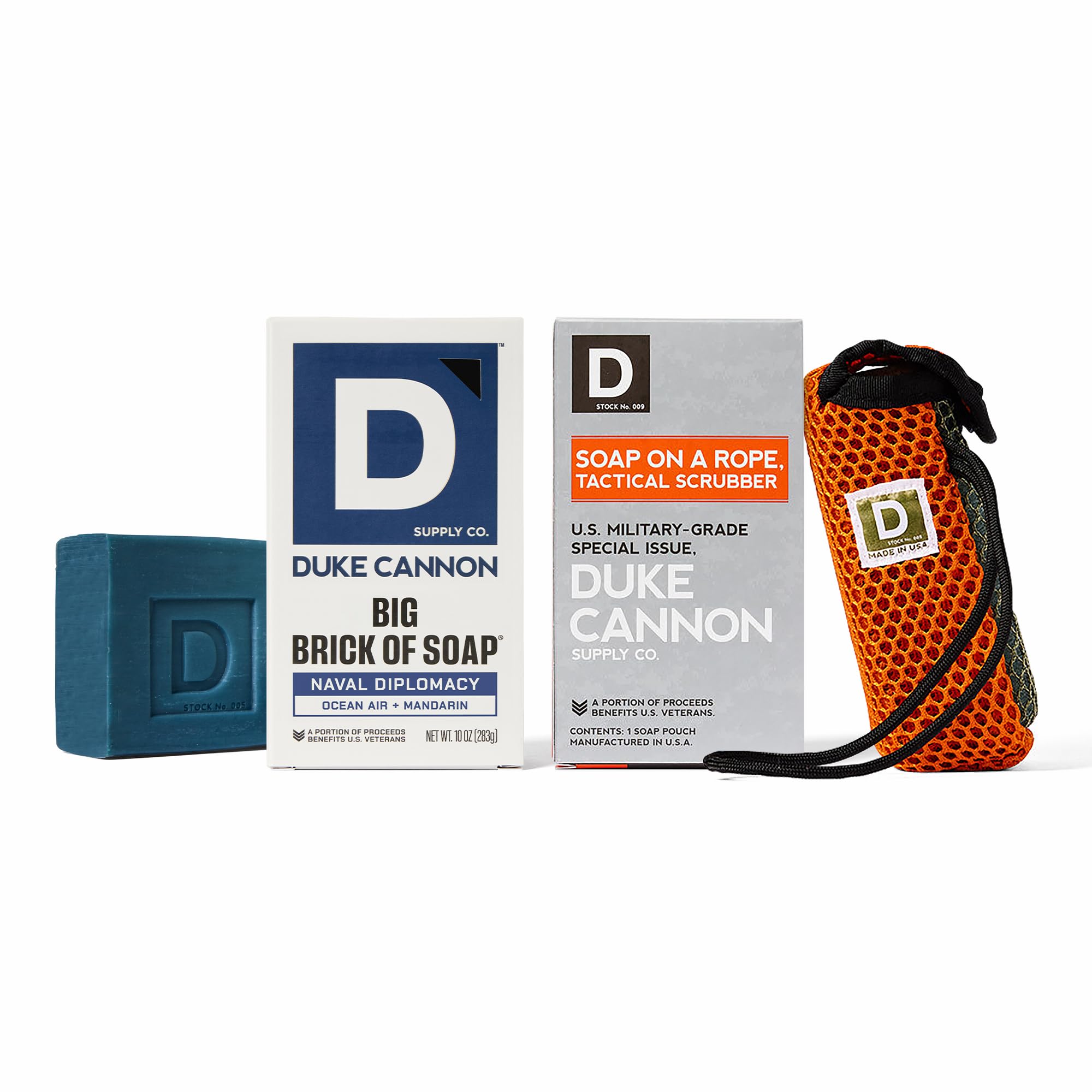 Duke Cannon Naval Diplomacy Big Brick of Soap + Tactical Soap on a Rope Pouch – For Men, Natural Ingredients, Long-Lasting, Fresh Masculine Scent, 10