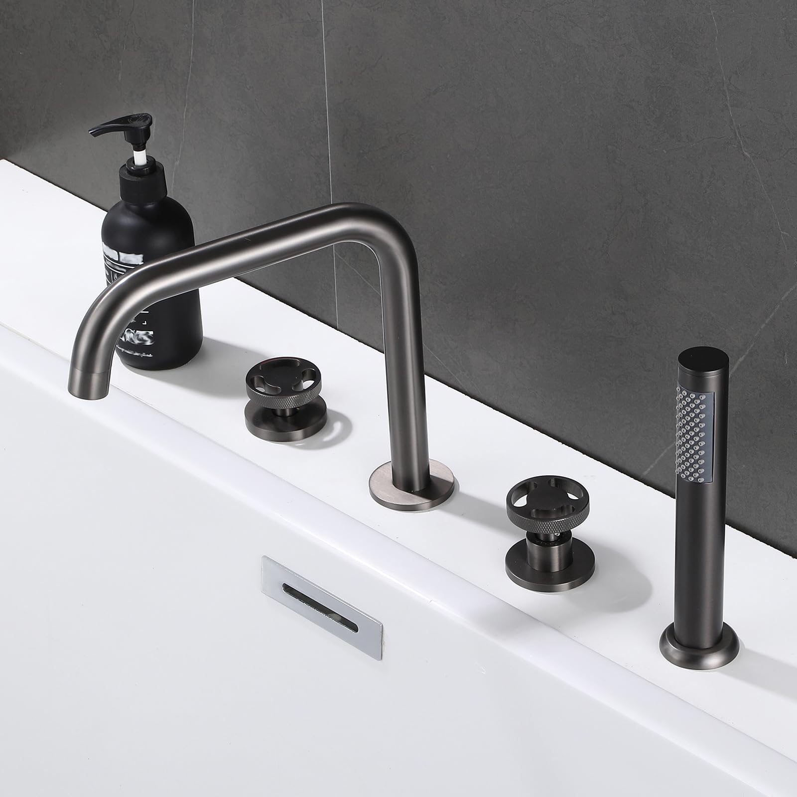 XJTNLB Grifo Bañera y Ducha Grifo Ducha Monomando 4 Agujeros, Gris Pistola