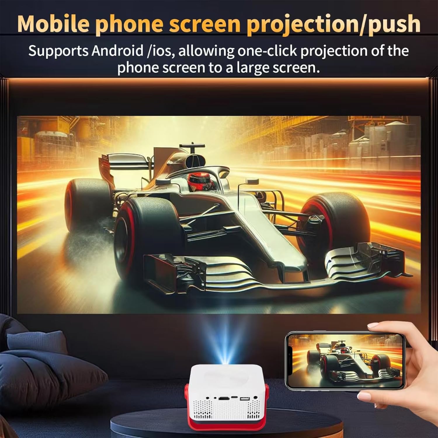 Mini Projector, Portable Projector Upgraded Full HD 1080P Resolution, Smart Movie Projector with WiFi,180° Rotatable Stand, Compatible with iOS/Android/Windows/USB/HDMI