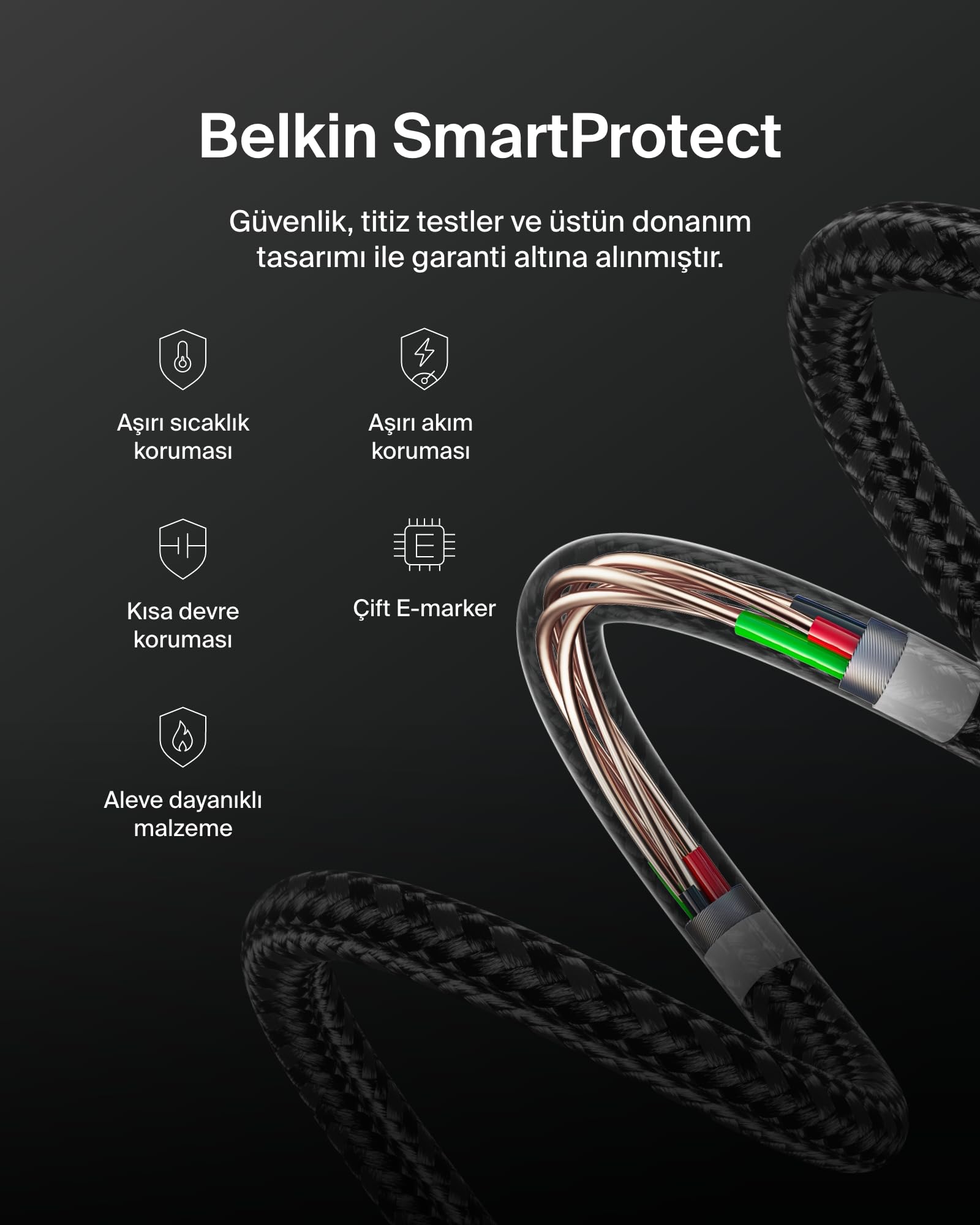 Belkin Eco Örgülü USB-C - USB-C Kablosu, 3 m, 240 W, Yumuşak, Esnek Hızlı Şarj Kablosu, iPhone 16, Galaxy S25, Pixel 9, MacBook, iPad Pro ve Daha Fazlası için Tip-C Şarj Kablosu - Siyah (USB 2.0)