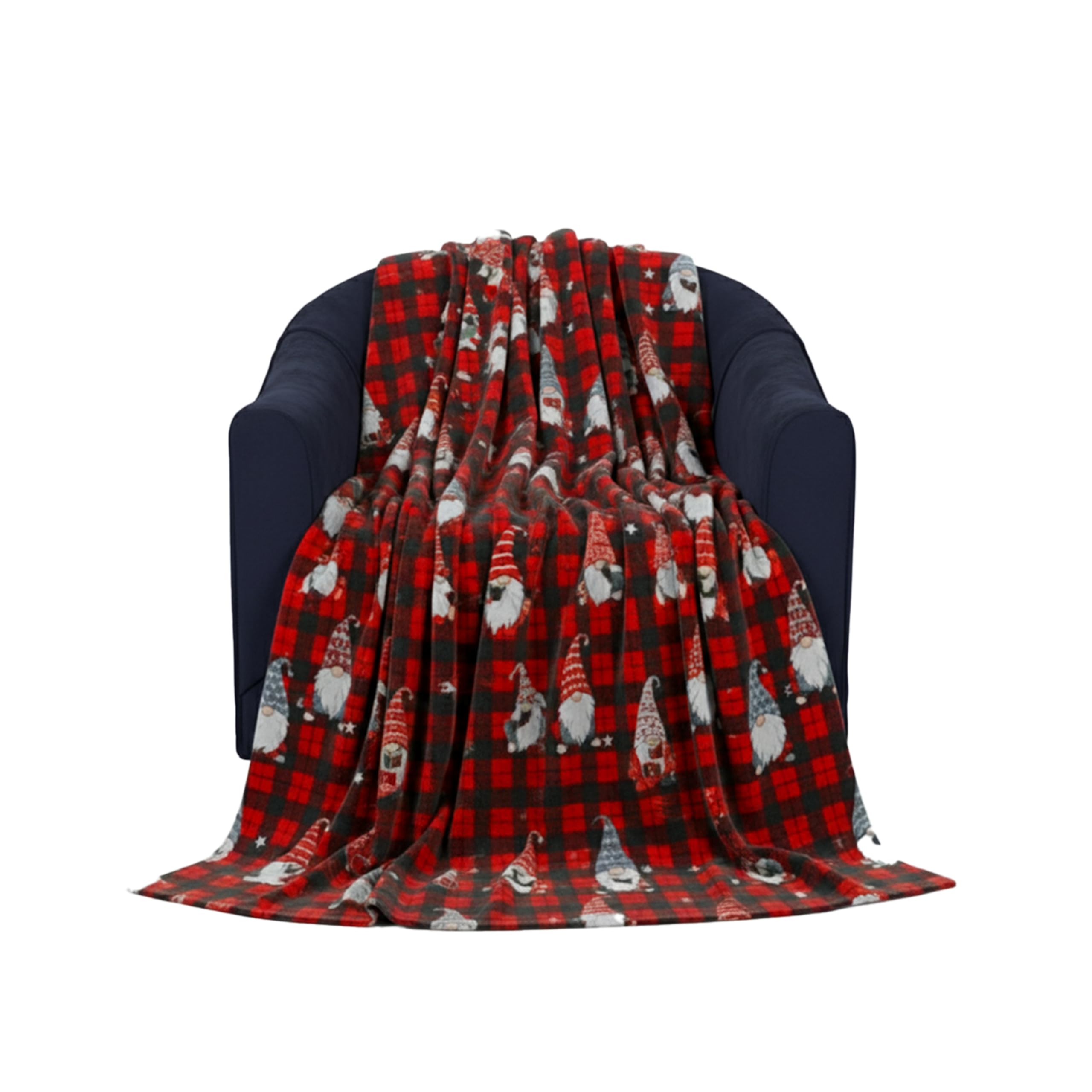 Rohi Red Gonks Tartan Christmas Throw Blanket 150X200cm – Teddy Fleece Throw – Soft & Warm 100% Polyester Winter Bed & Sofa Throw – Festive Season Gonk Blanket Cosy Xmas Holiday Décor Perfect For Gift