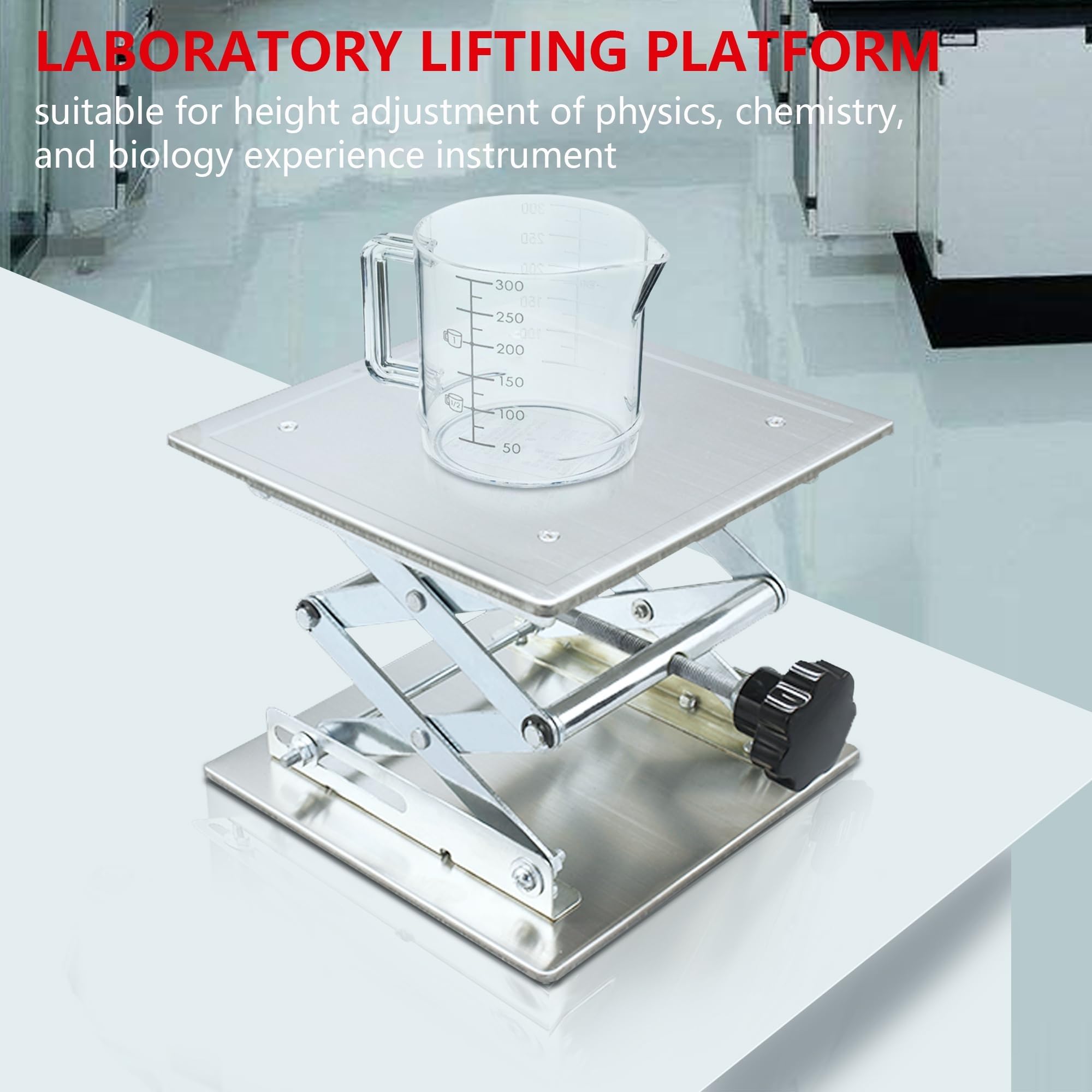 Elevador de tijera de 6 a 12 pulgadas para laboratorios, capacidad de 22 a 55 libras, altura ajustable de 65 a 460 mm, 4 especificaciones disponibles, plataforma de elevación compacta de 20 x 20 cm