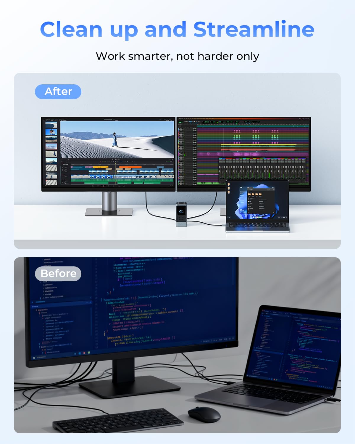 RayCue Estación de acoplamiento 14 en 1 con monitor dual, 2 HDMI 4K, 6 puertos USB, 5 botones de acceso directo, Ethernet de 1 Gbps, PD3.0 (sin adaptador de corriente), estación de acoplamiento para