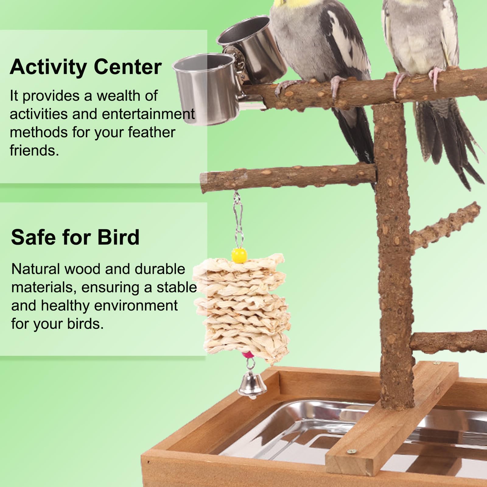 Juguetes para Loros y Periquitos, Percha para PáJaros, Accesorios para Jaula con Bandeja, Comederos, Juguetes para Masticar Colgantes, Amplia Zona de Juegos para Periquitos, CacatúAs y Cotorras