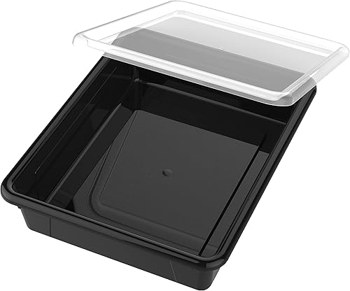 Miniatura 3 de Storex Bandeja de almacenamiento plana tamaño carta, contenedor organizador con tapa sin broches para aula, oficina y hogar, negro, paquete de 5