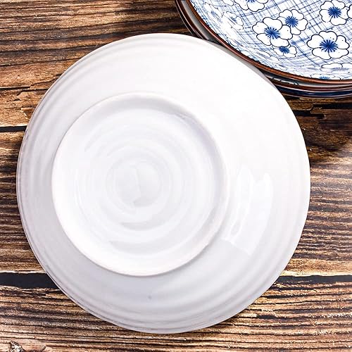 Miniatura 7 de LMRLCS Juego de platos llanos de cerámica, cuencos de pasta, platos azules y blancos, plato de postre, plato floral poco profundo, juego de 4 para