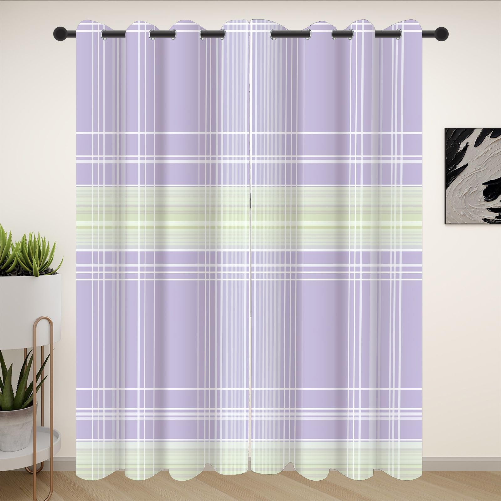 Rideaux occultants haut de gamme a carreaux mauves 260 x 140 cm pour salon