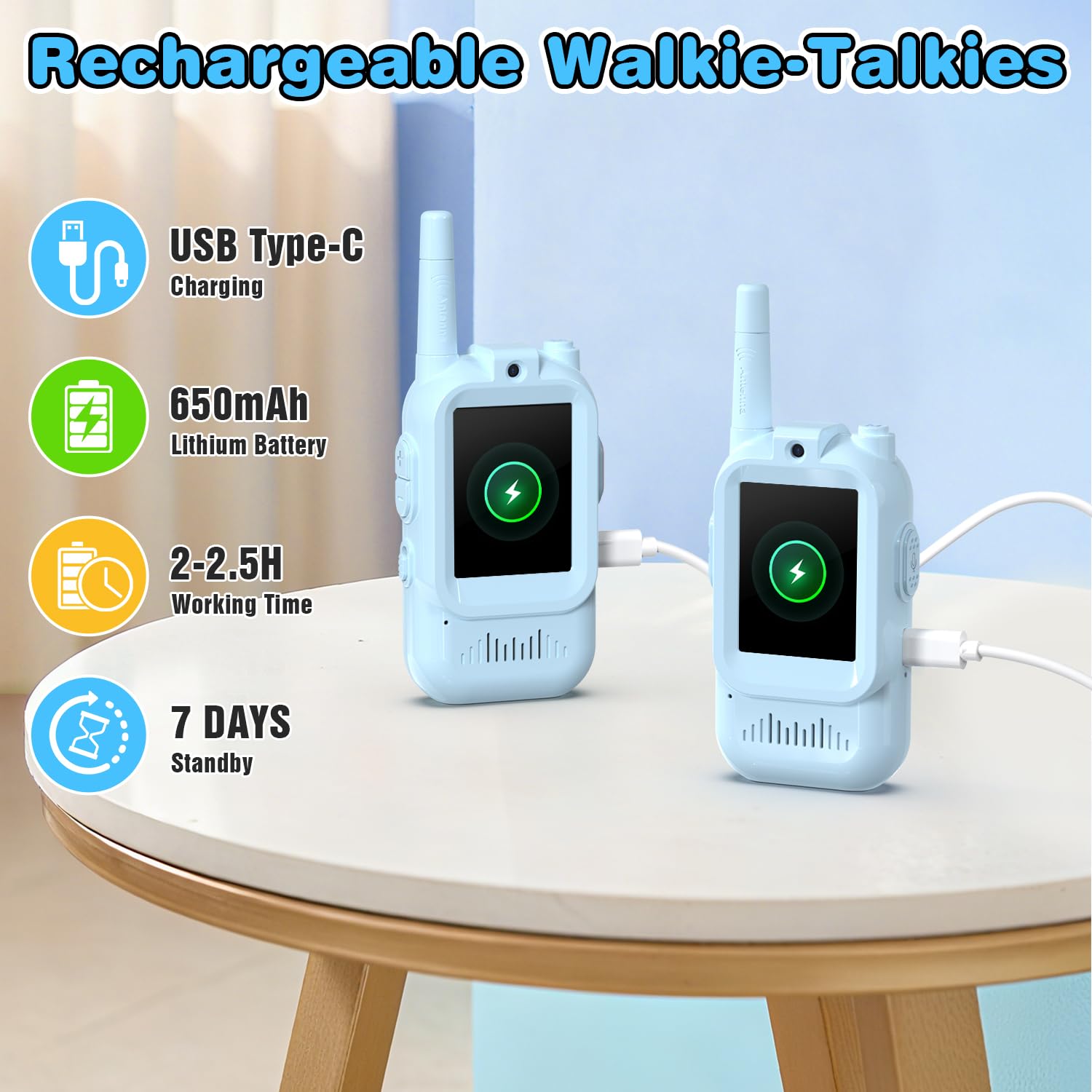 Juguetes Vídeo Walkie Talkie Niños, Azul 2 Piezas 1000FT Recargable Walkie Talkie con Cámara HD & Cambiador de Voz para Niños y Niñas de 3-12 Años, Exteriores, Camping, Senderismo Regalo Walky Talky