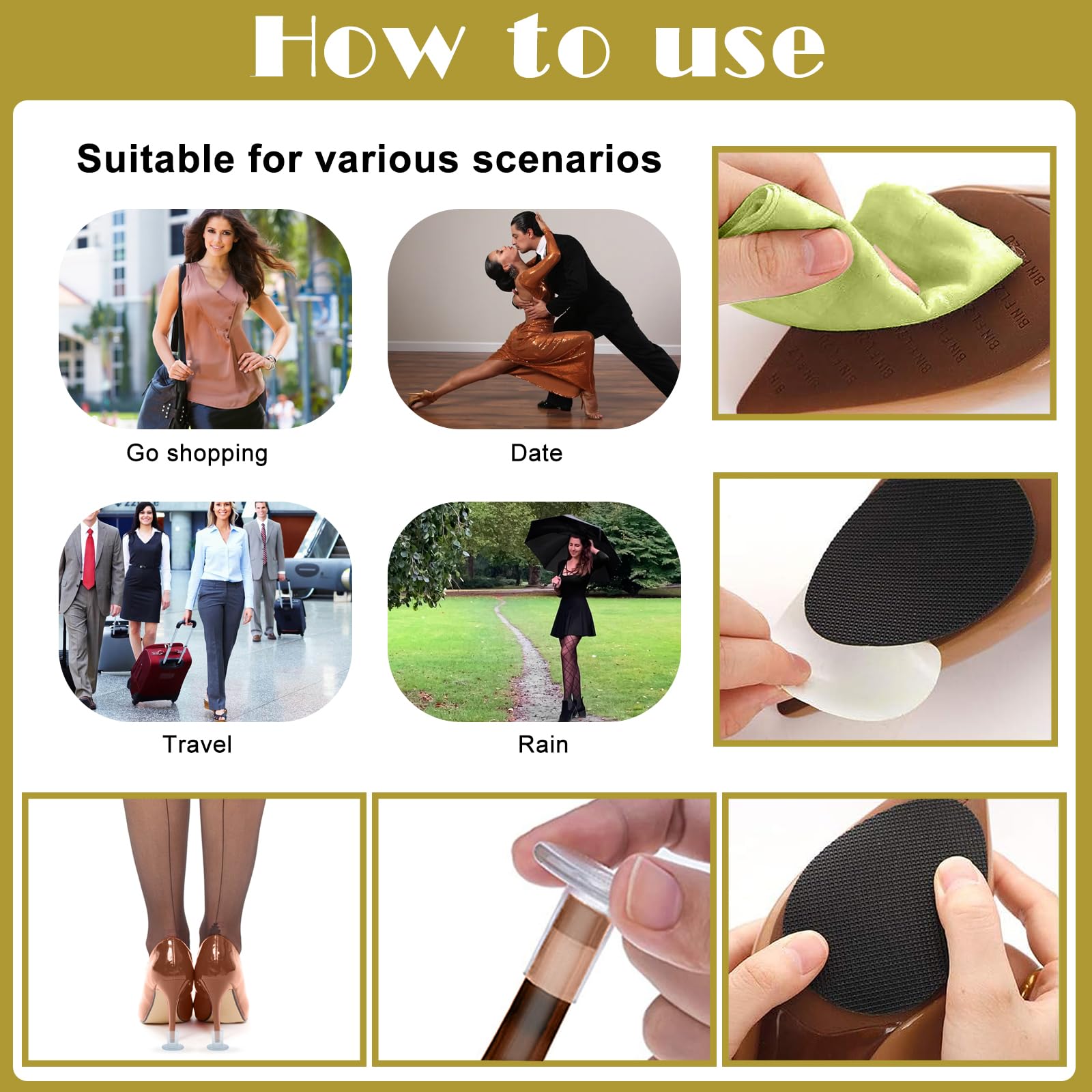 36 protezioni per il tallone XS/S/M/L con suola antiscivolo, antiscivolo e impedisce la caduta della suola per scarpe sportive, tacco alto