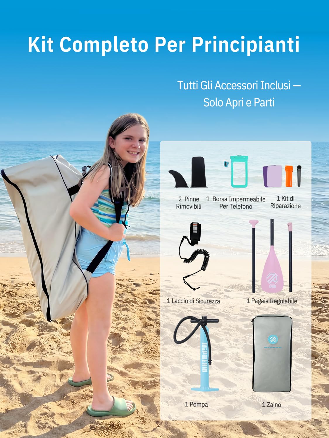 Niphean Tavola SUP Gonfiabile 230cm con Accessori SUP Stabile