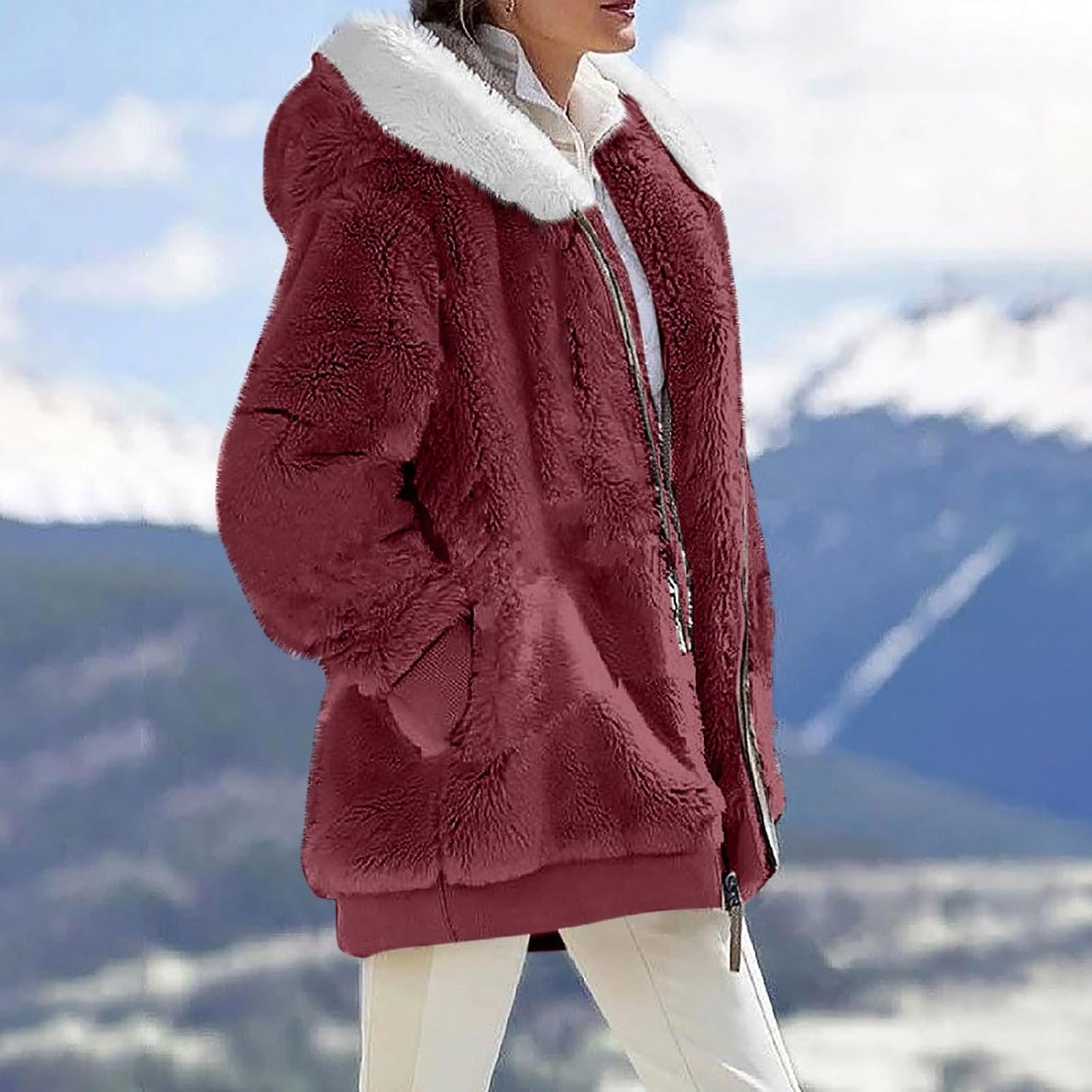 MKLUNJOP Fuzzy Fleece Jackets For Women Warm Teddy Sherpa Winter Coats