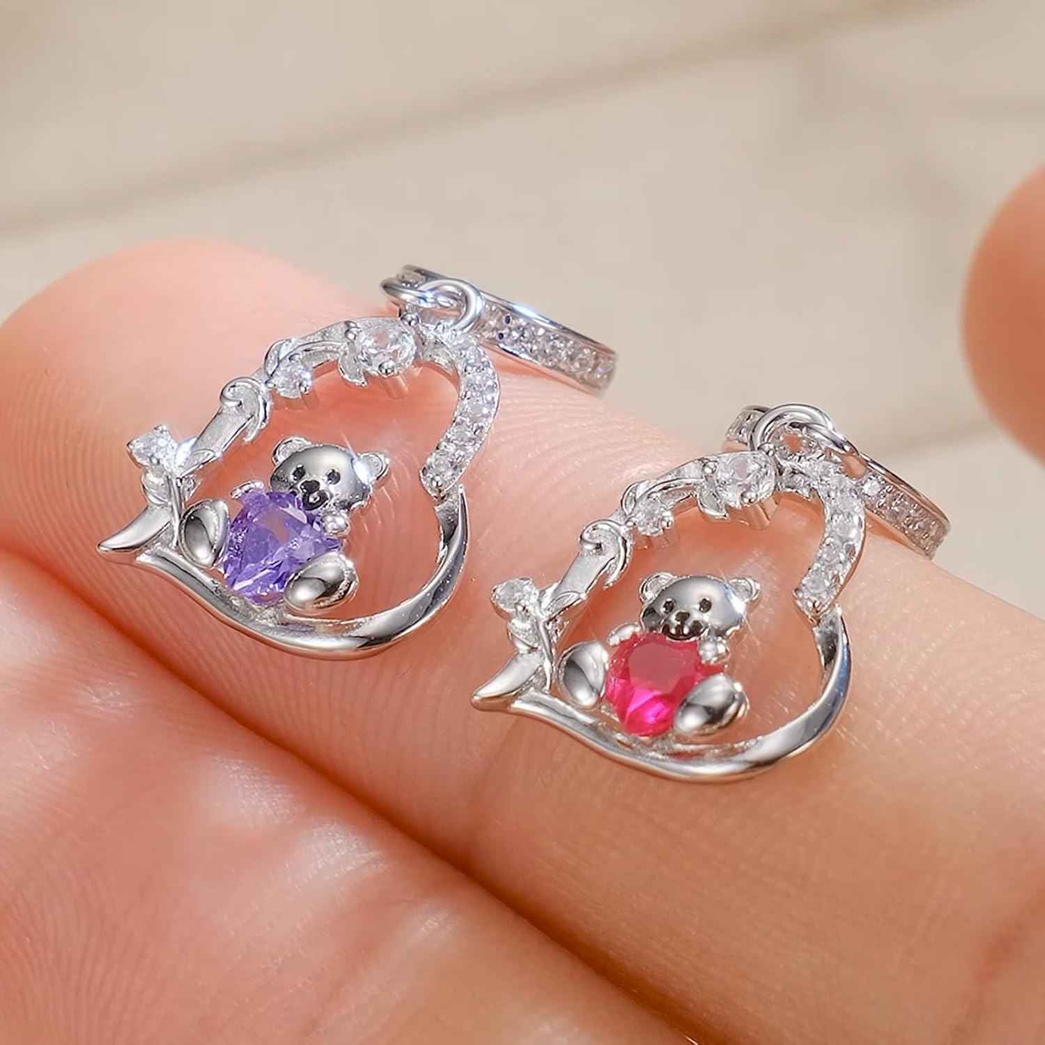 PELOVNY Teddy Bear Charms for Bracelets for Women 925 Sterling Silver 12 Month Birthstone Bear Bead Charms Birthday Valentines Day Teddy Bear Pendant Jewelry Gifts for Mom Daughter Wife - Image 5