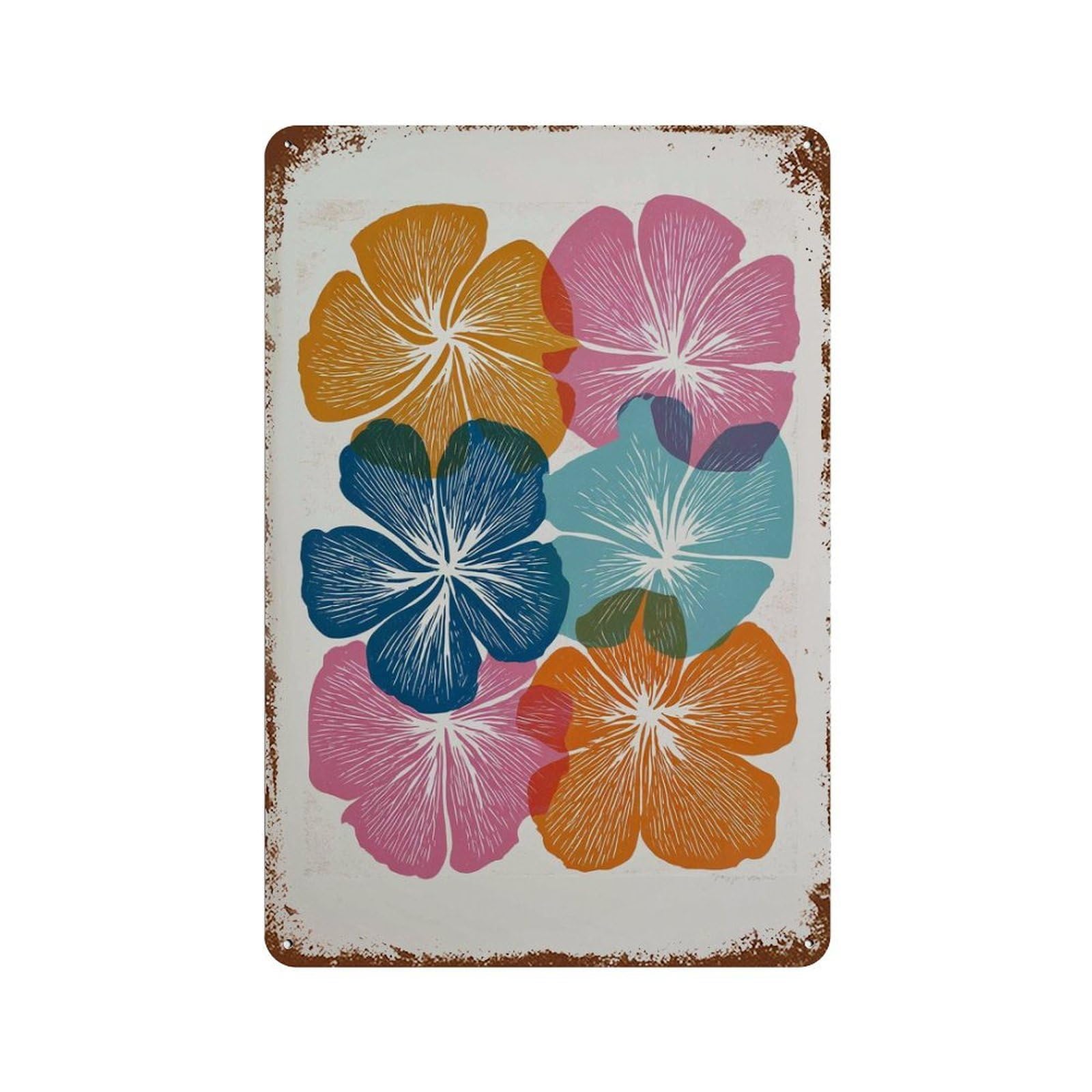 xiaoxiaoshen Colorful Flower Modern Botanical Bright Floral Contemporary Nature Home Or Wall Decor Art Metal Tin Poster Modern Home Decor Art Home Bar Shop Decorations Vintage Sign 30x20cm