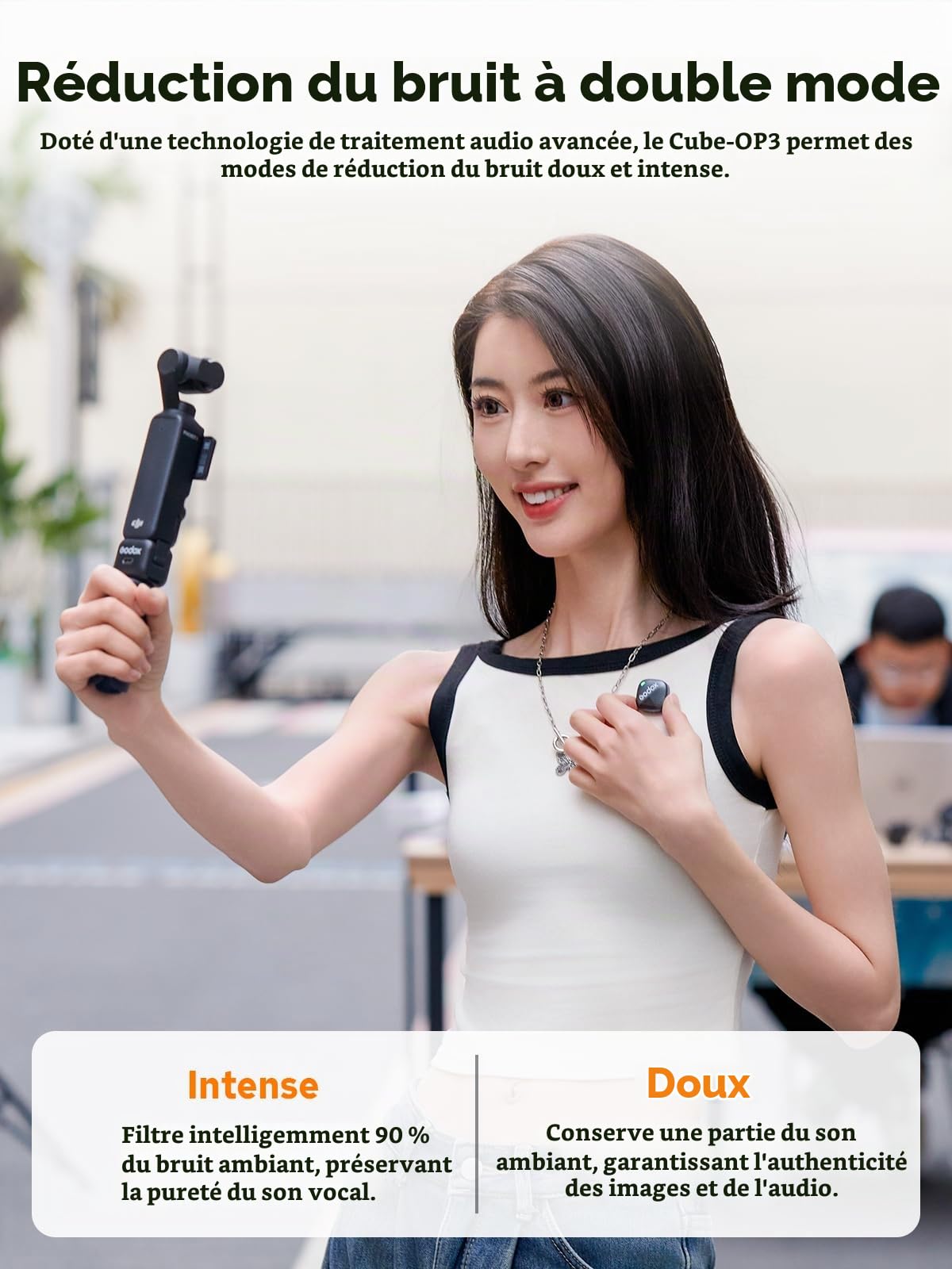 GODOX Cube-OP3 Microphone sans Fil pour DJI Pocket 3, Portée de Transmission de 200m, 48KHz 24Bit, Suppre du Bruit, Autonomie de 10H pour Le Vlogging et la création de Contenu