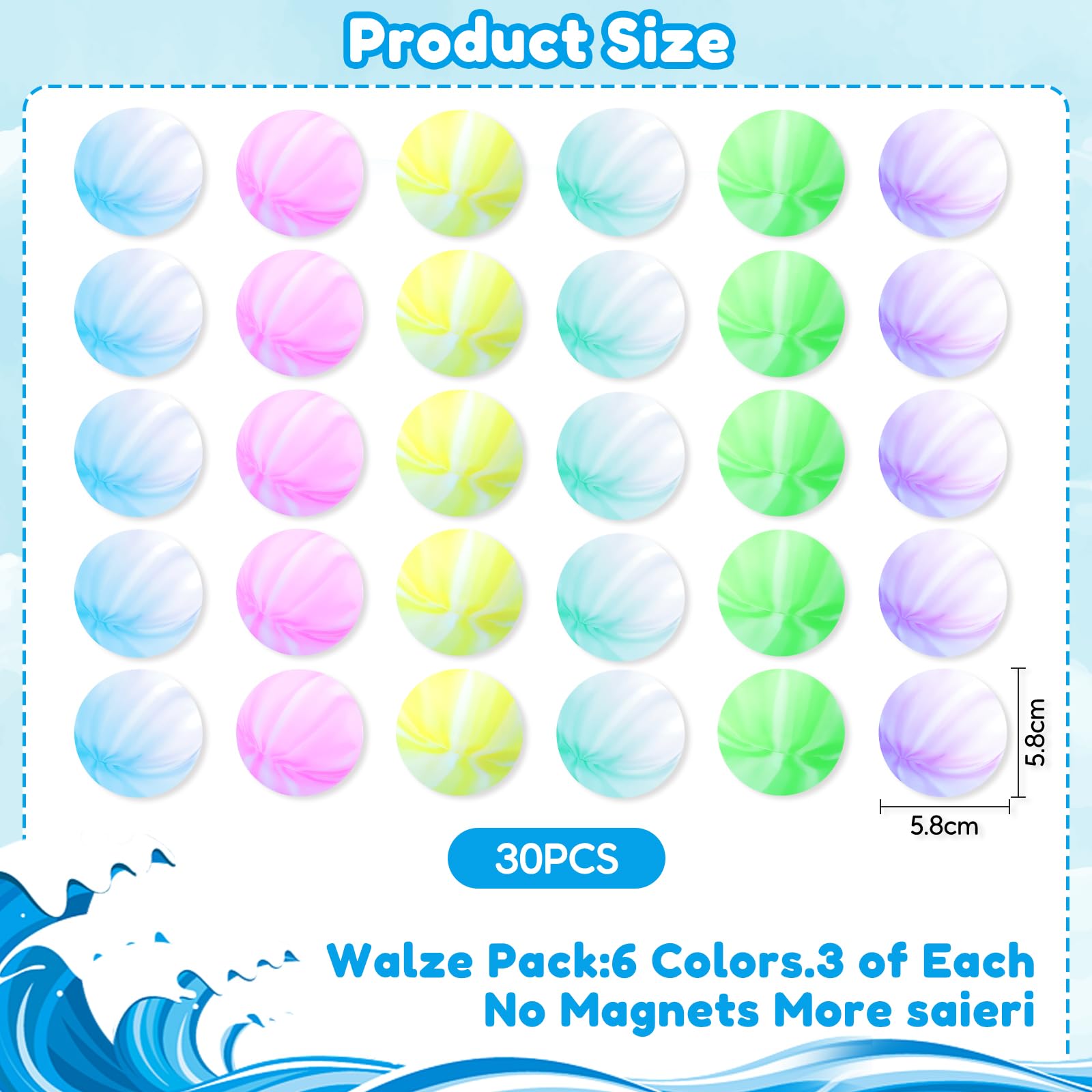MOYKSRR 30 Globos De Agua Reutilizables De Silicona, 6 Colores, Para Peleas De Agua En Verano, Piscina, Playa Y Fiestas Acuáticas