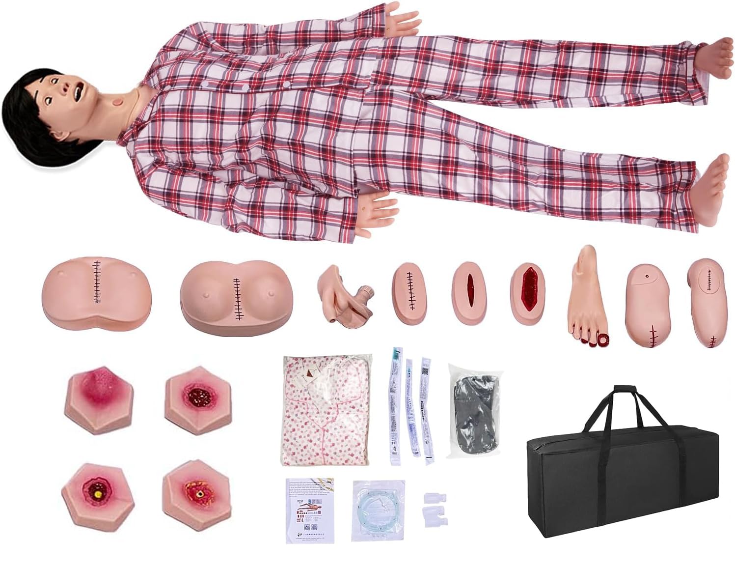 Patient Care Nursing Medical Manikin, 170cm Life Size Nursing Training Mannequins with Interchangeable Genitals and 4 Bedsore Modules for Medical Nursing Technology Operation Teaching and Practice