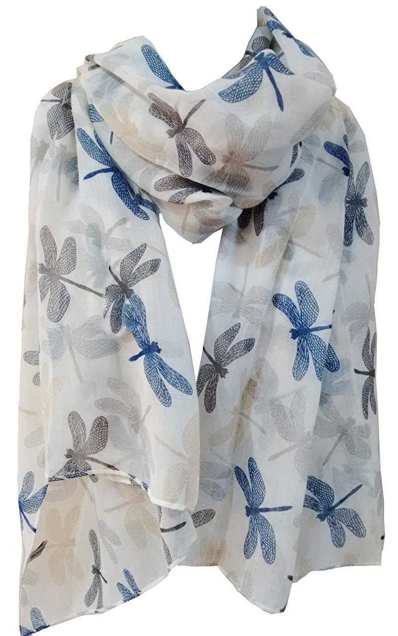 Glamlondon Women's Creamy White Chic Dragonfly Print Scarf (Creamy White)(Size:l)