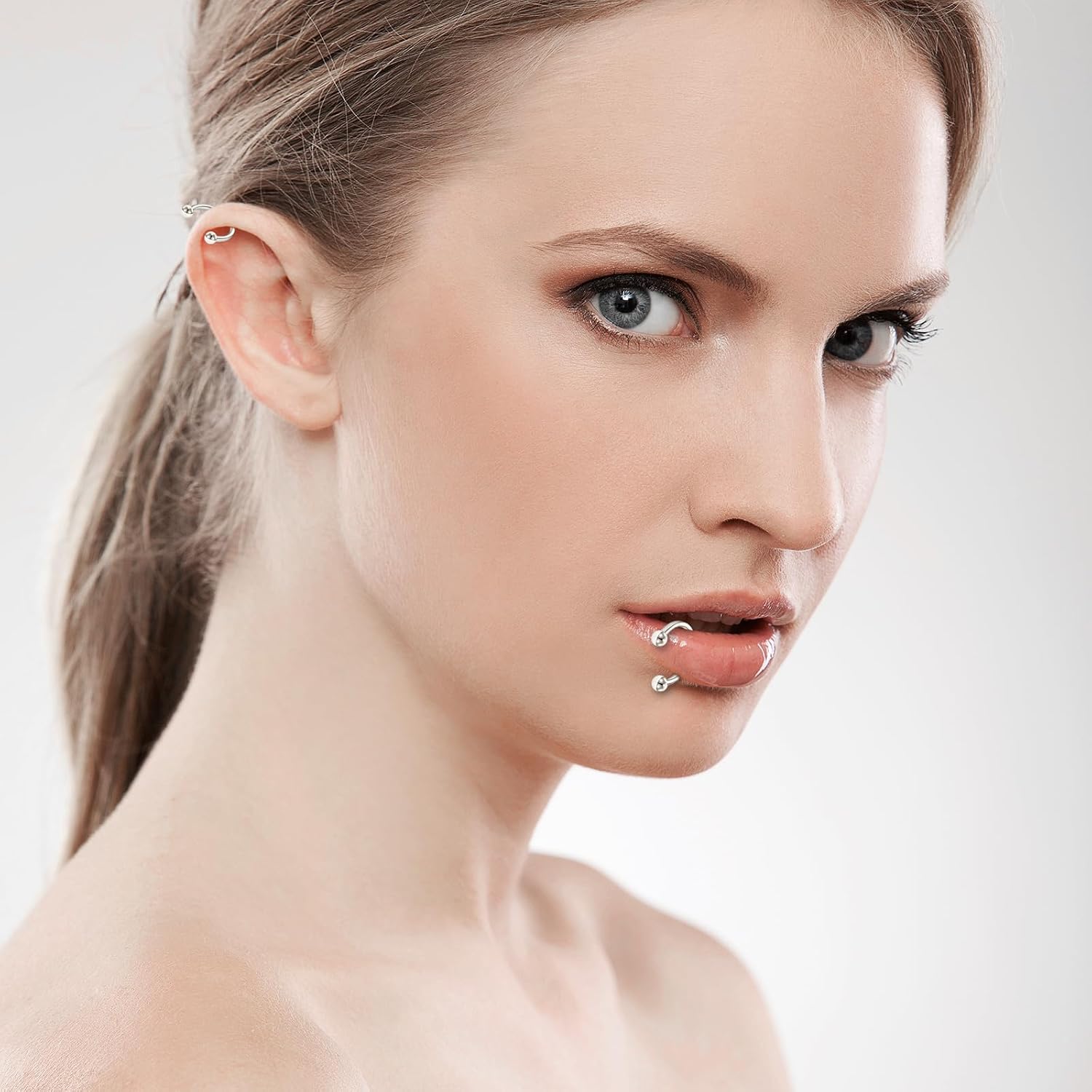 8pcs Horseshoe Rings Silver 16G Horseshoe Septum Ring Surgical Steel Nose Rings Hoop Cartilage Earrings Nose Eyebrow Tragus Helix Lip Ring Small Septum Piercing Jewelry For Women Men 6/8/10/12mm