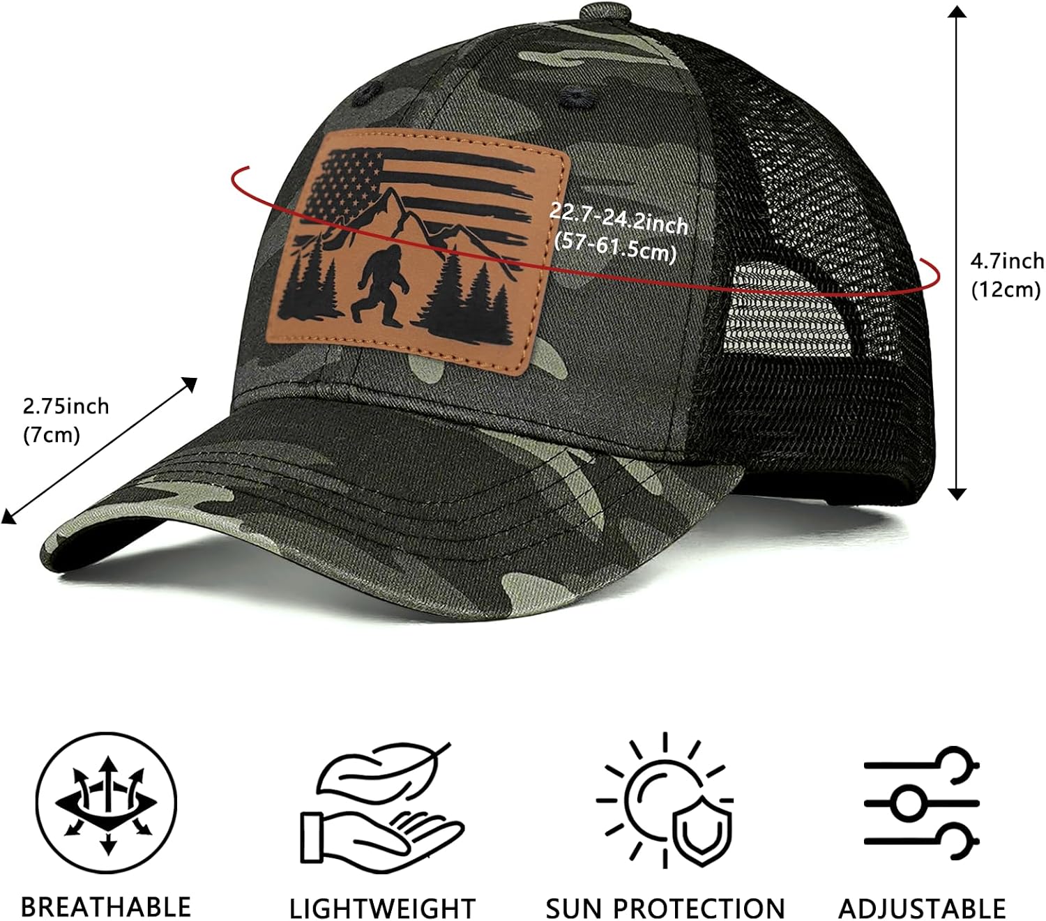 Bigfoot Gifts Sasquatch Hat for Men and Women Outdoor Big Foot Trucker Cap image 2