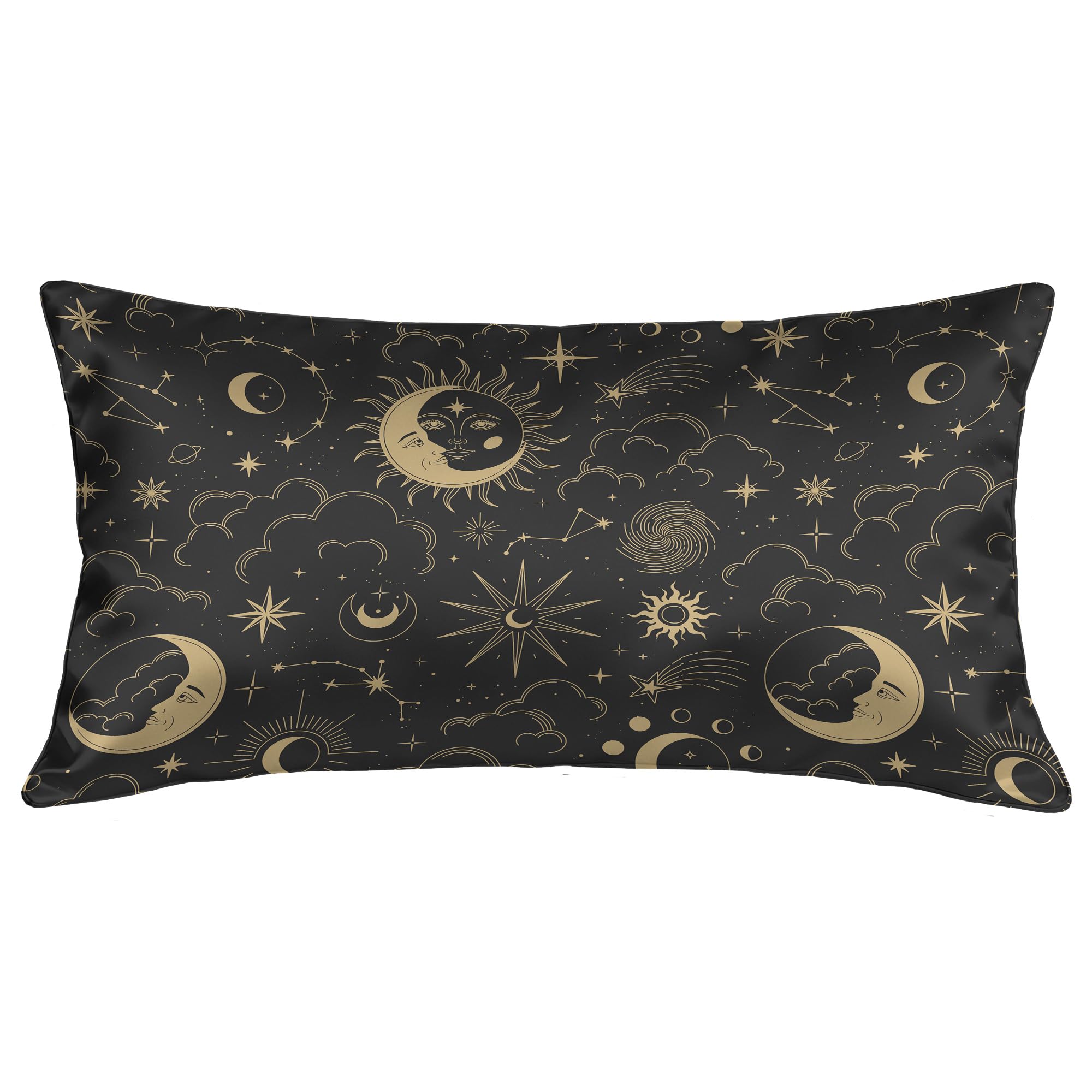 Sun Moon Star Satin Pillowcase for Hair and Skin Silk Constellation Pillow Cases Standard Cooling Pillow Cases with Hidden Zipper, 50 x 75 cm