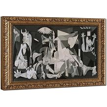 NZIQB Pablo Picasso Guernica Canvas Wall Art, Famous Cubism Oil Painting Print, Modern Anti War Fine Poster for Living Room Office Decoration Hanging Retro Gold Frame 8" L X 12" W