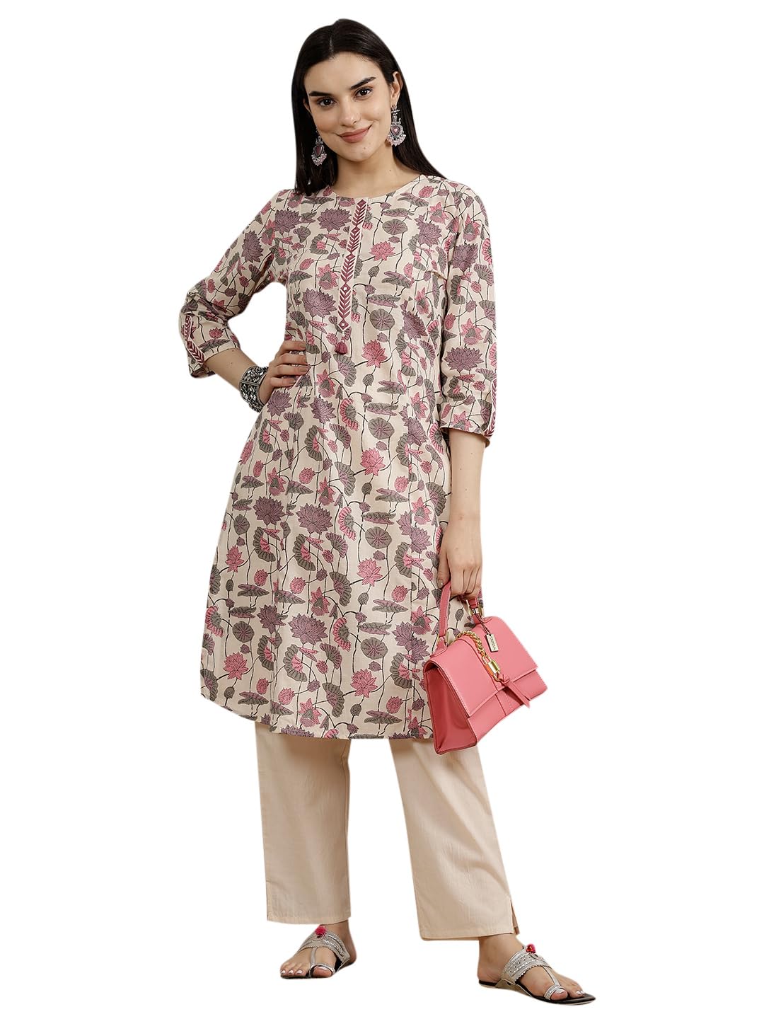 nayam by lakshita Floral Printed Cotton Kurta with Palazzo Set for Women-picture-30