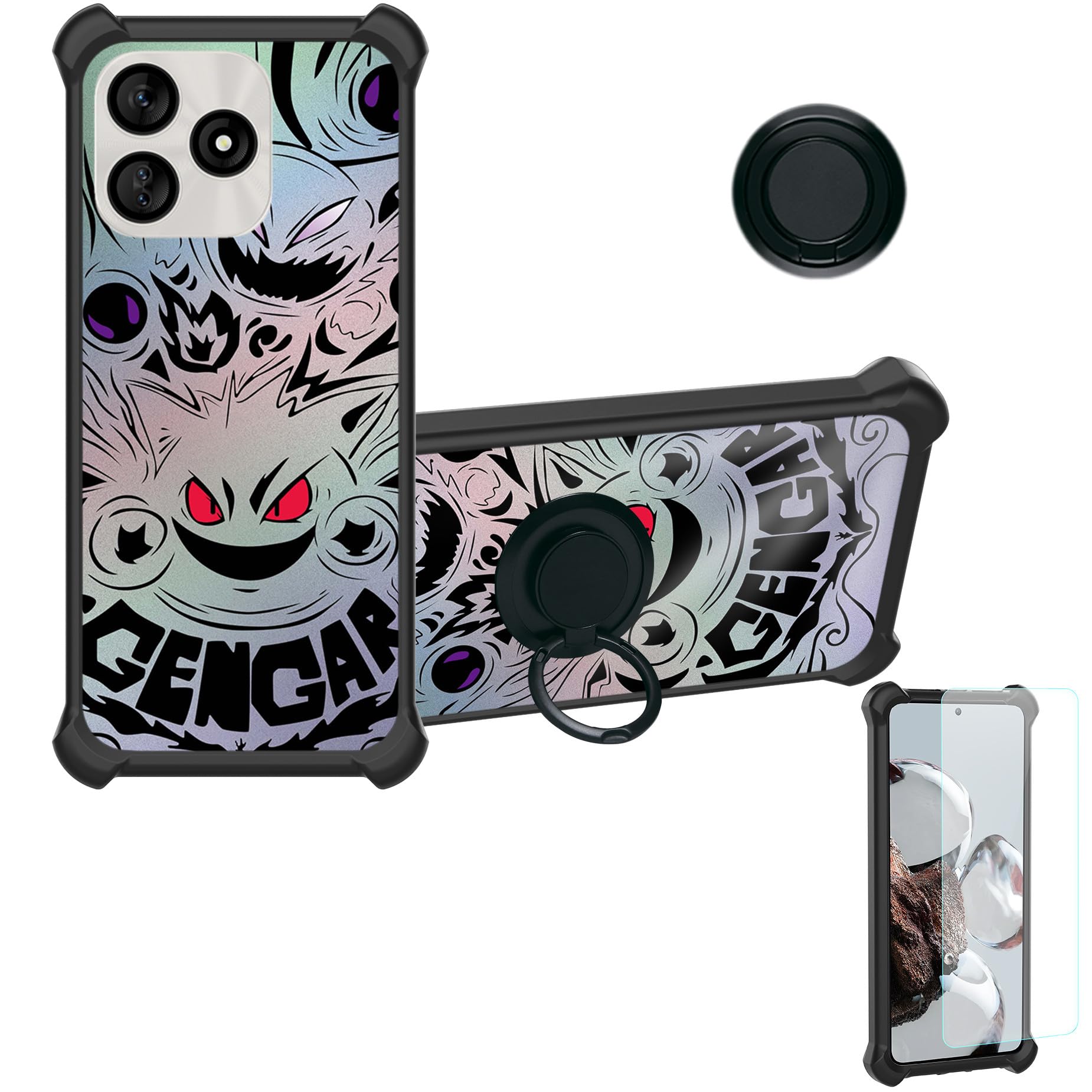 jioeuinly BLU G73L Case Compatible for BLU G73L Phone Case Cover [with Tempered Glass Screen Protector][Hard PC + Soft Silicone][Ring Support] [Silver Reflect Light] DYH-XGS