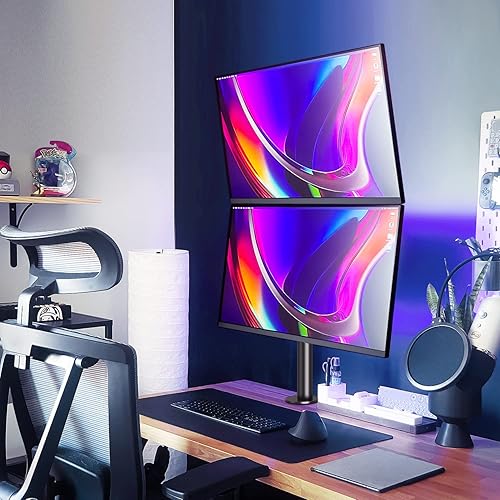 Miniatura 7 de MOUNTUP MU3004 - Soporte para monitor doble, soporte vertical para 2 monitores de pantalla apilados de 32 pulgadas máximo, altura ajustable,