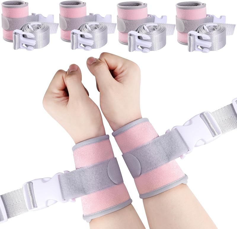 lefeke Patient Medical Restraints with Quick Release Buckles, Bed Restraints Belts for Wrists and Ankles, Limb Holder Movement Limited Ties for Hands and Legs (4 Pieces-Pink)