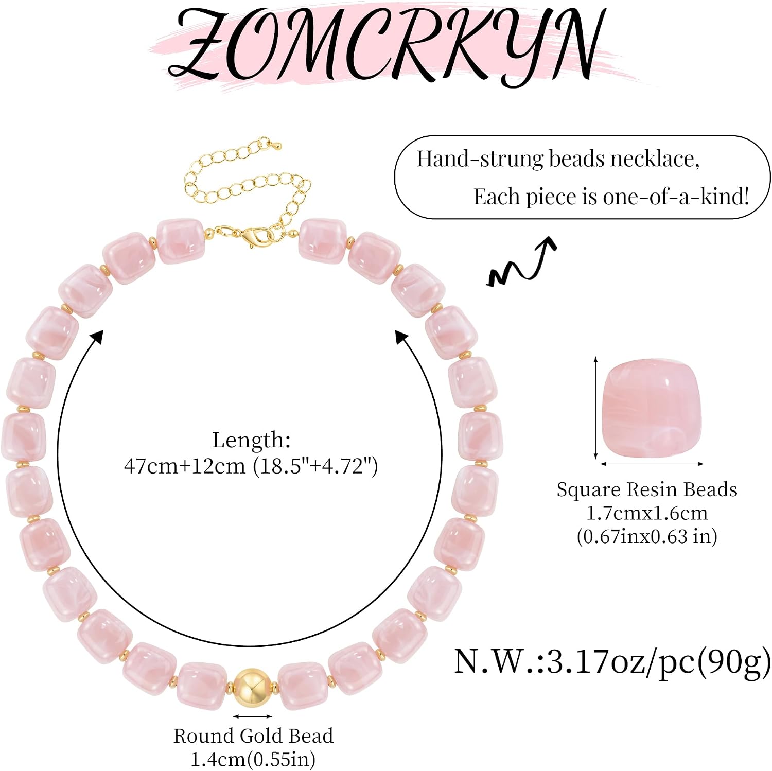 Chunky Necklaces for Women Trendy Multicolor Large Square Resin Beads Necklace Trendy Bold Statement Beaded Necklace Modern Statement Necklace Summer Jewelry