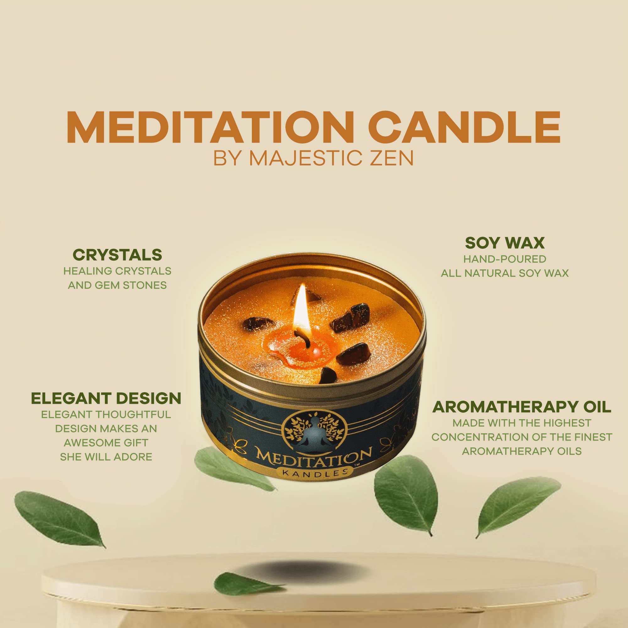 Meditationskerzen mit Kristallen | Natürliche Aromatherapie-Kerzen zur Entspannung & Heilung | Stressabbau-Kerzen für Yoga, Meditation & Selbstpflege | 4er-Pack Geschenkset