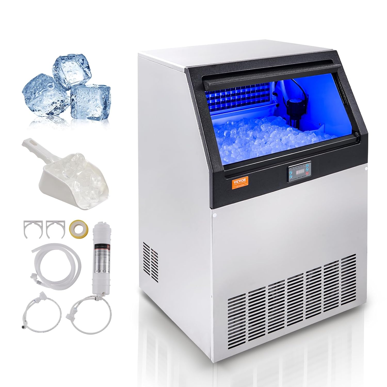 VEVOR Commercial Ice Maker with 265LBS/24H & 80lbs Storage