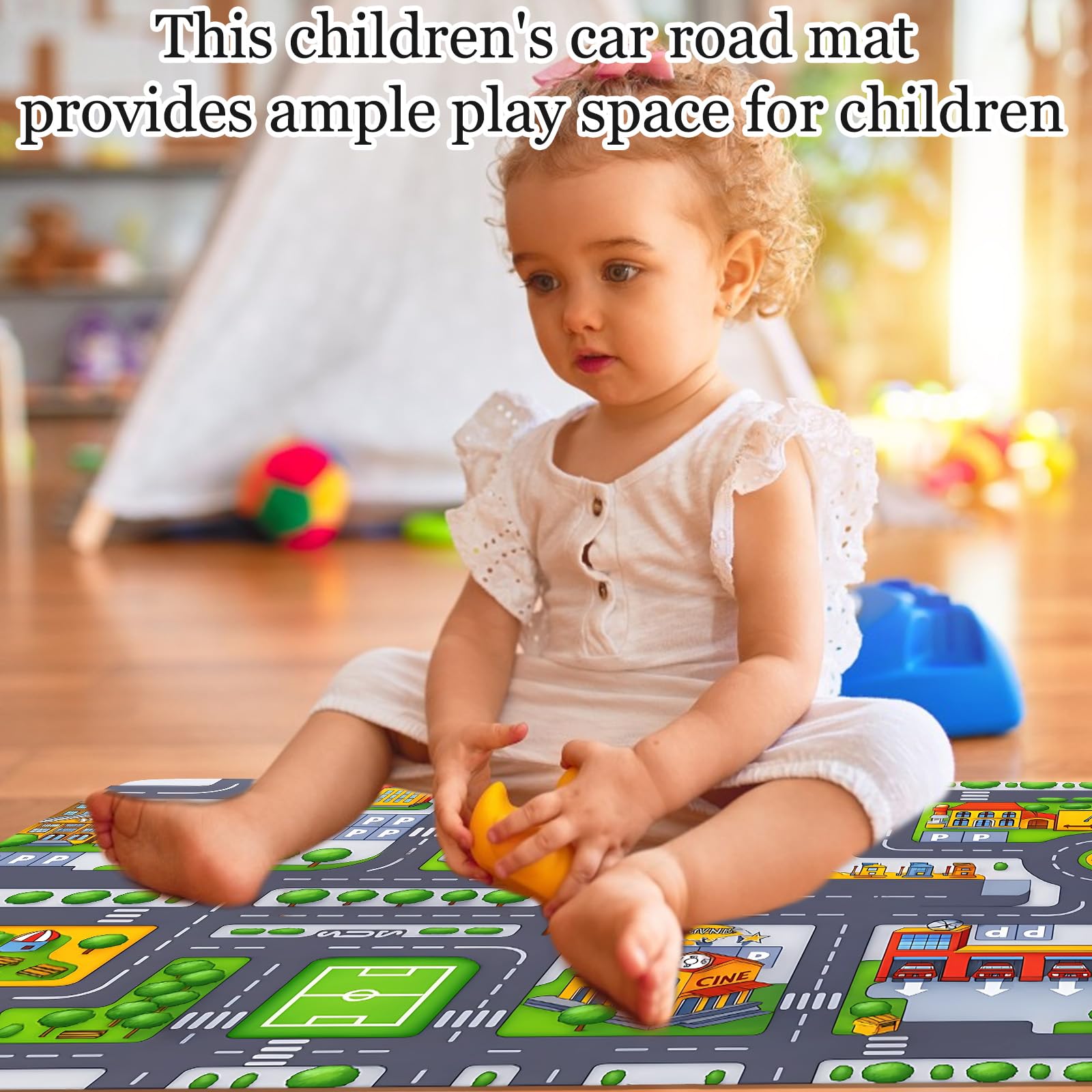 Car Play Mat for Children Black Cat Stone Sculpture, Road Mat for Toy Cars Kids Play Mat with Non-Slip Base - Image 4