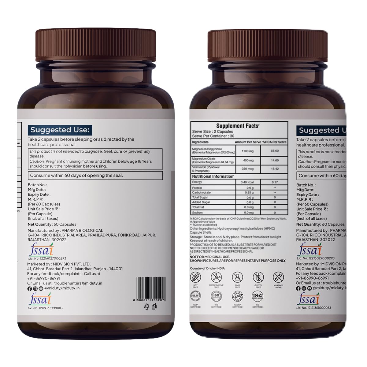 Miduty Chelated Magnesium Bisglycinate (Glycinate) | 1500mg Supplement for Sleep, Stress Relief, Muscle Recovery & Muscle Cramps | 300mg Elemental Magnesium | High Absorption with Vitamin B6 | 60 Veg Capsules 4
