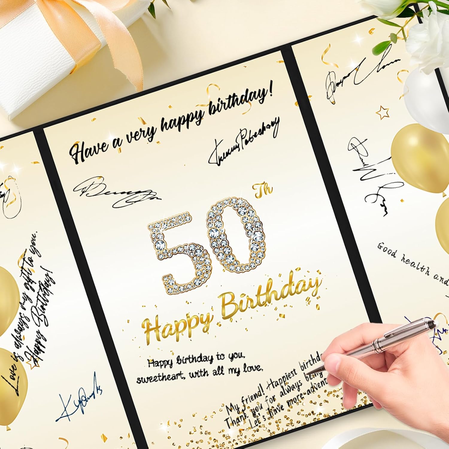 Trgowaul 50th Birthday Decorations for Men Women, 32PCS Back in 1976 Birthday Party Supplies, Vintage Black Gold Birthday Banner, 50th Birthday Alternative Signature Guest Book, Cheers to 50 Years Old - Image 4