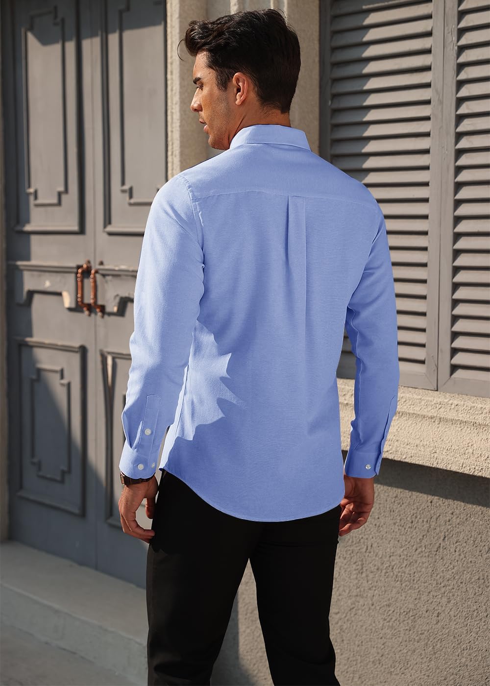 Demofair Men's Classic Oxford Shirt Solid Long Sleeve Button Down Casual Woven Shirts with Pocket - Image 3