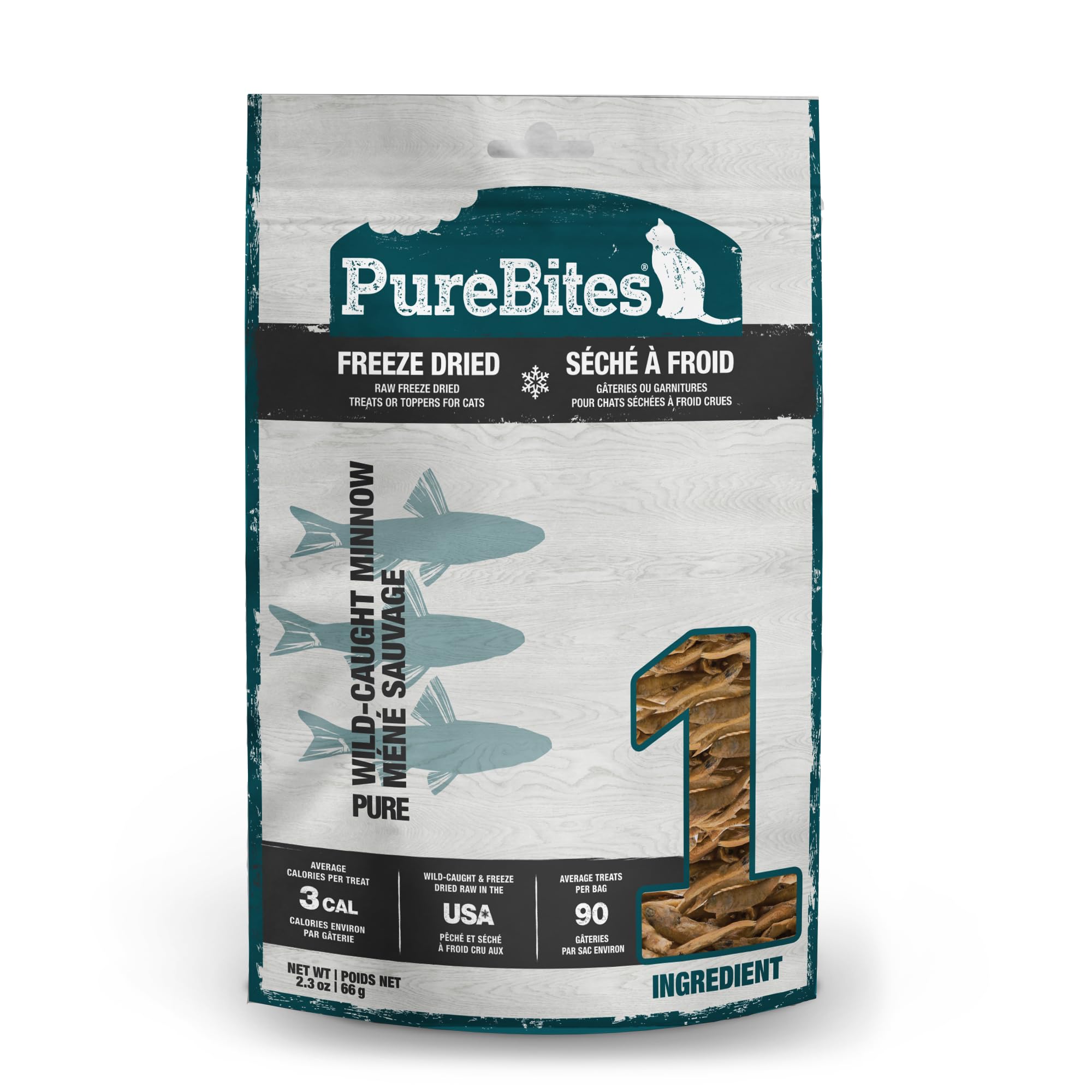 PureBites Minnow Freeze Dried Cat Treats, 1 Ingredient, Made in USA, 2.3oz