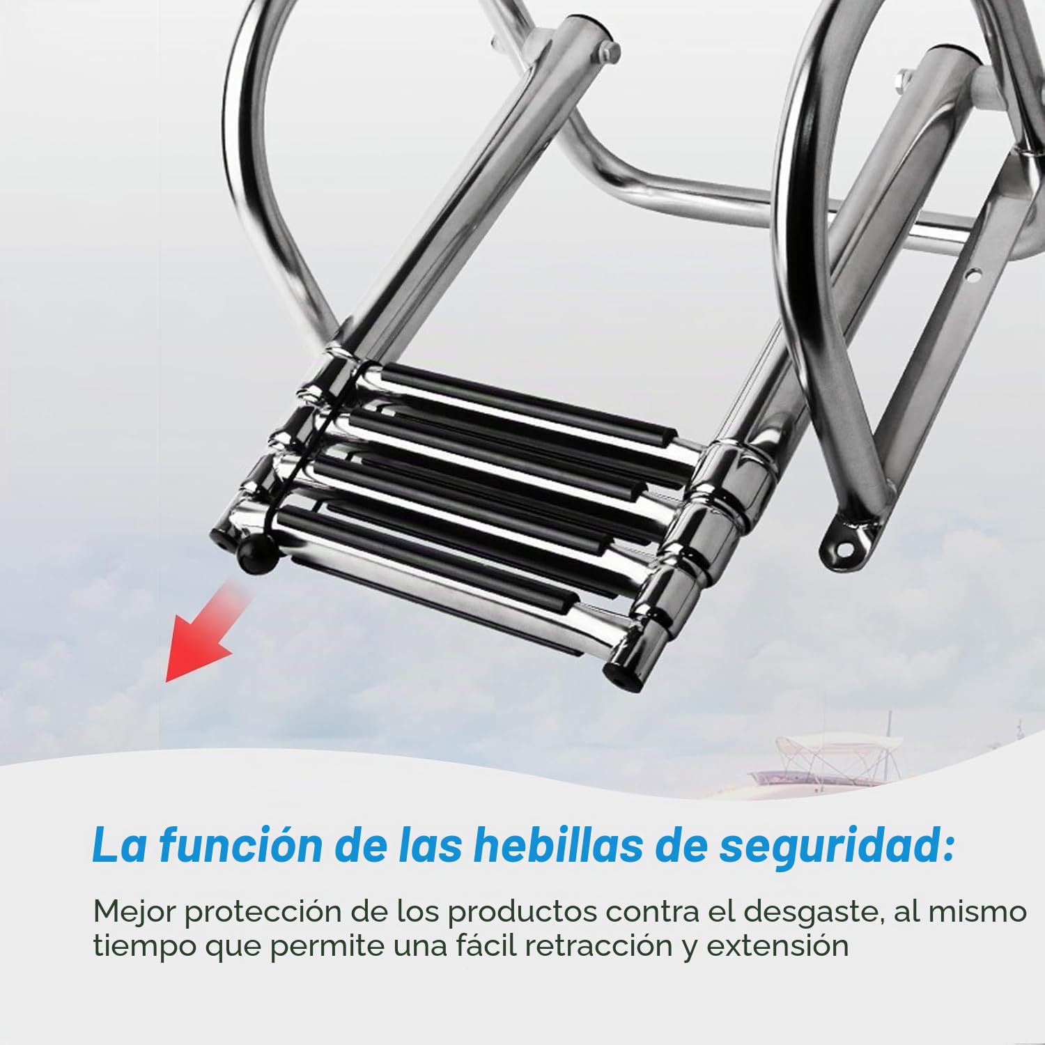 Escalera de baño de 4 peldaños, plegable, para barcos y piscinas, de acero inoxidable, telescópica, con asas y pedal ancho para marina