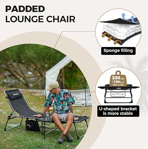 Miniatura 4 de KingCamp Silla de Lounge Extra Grande para Exterior, Silla de Bronceado Plegable con 5 Posiciones, Acolchada, con Cojín y Mesa Lateral para