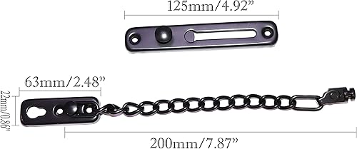 Miniatura 2 de FGen Perno de cadena antirrobo de acero inoxidable para puerta y ventana, cerradura antirrobo de resorte, 2 unidades, color negro