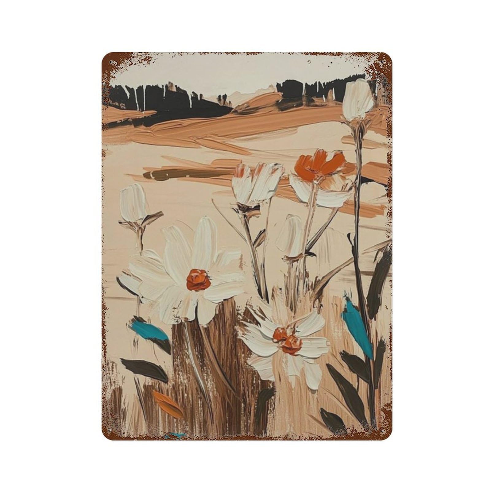 xiaoxiaoshen Abstract Wildflower Floral Field Modern Botanical Neutral Eh Tone Wall Decor Art Metal Tin Poster Modern Home Decor Art Home Bar Shop Decorations Vintage Sign 40x30cm