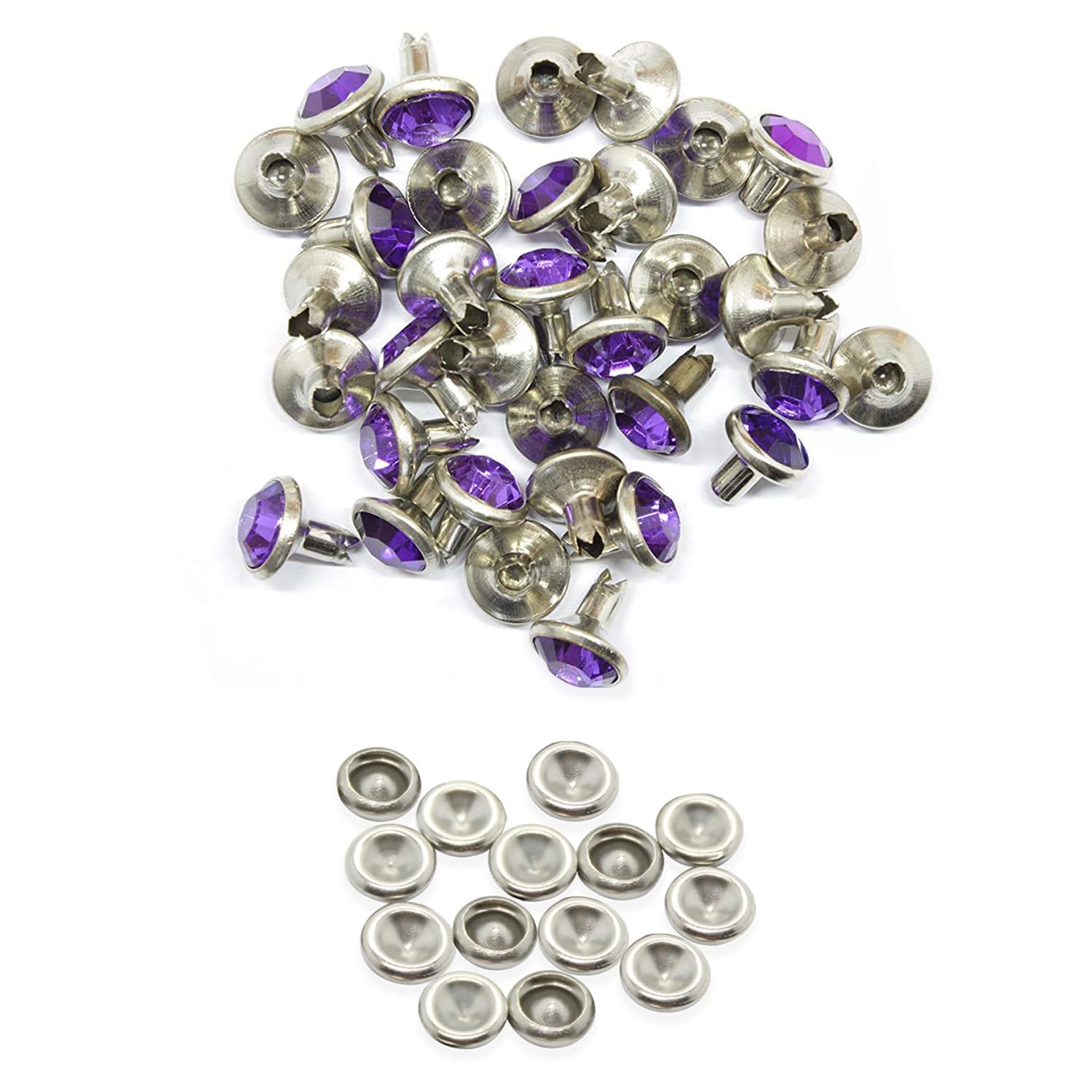 Trimming Shop Purple 8Mm Crystal Rivets, Diamante Acrylic Rhinestone Studs With Pins For Diy Leathercrafts, Clothing Decoration, Arts & Crafts Projects, Purses Embellishment, 50Pcs
