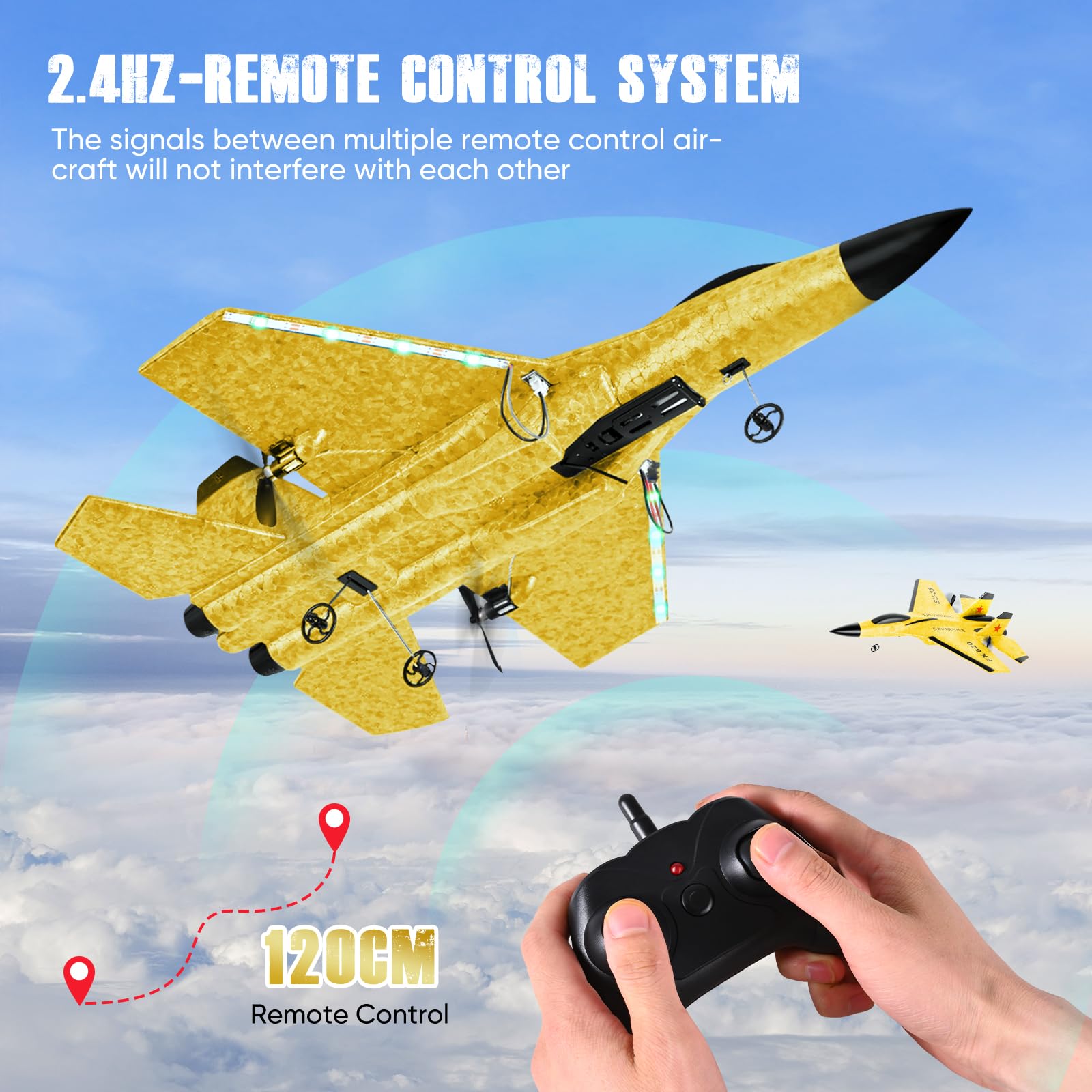 Avión de Control Remoto, Avión RC de 2,4GHz, 2 Modos de Inicio, Aviones de Control Remoto con Sistema de Vuelo Giroscópico de 3 Ejes, Luz Nocturna LED y Carga USB para Principiantes y Niños