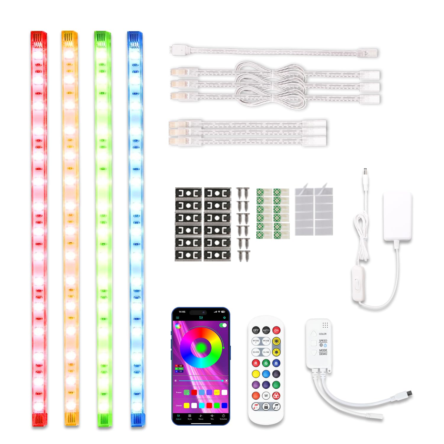 Cefrank Tiras LED RGB Conectables para Muebles | 4x30cm Iluminación Inteligente con Sincronización Musical & App | 16 Millones Colores Kit Luz Bajo Gabinete | App, sincronización de música, vinculable