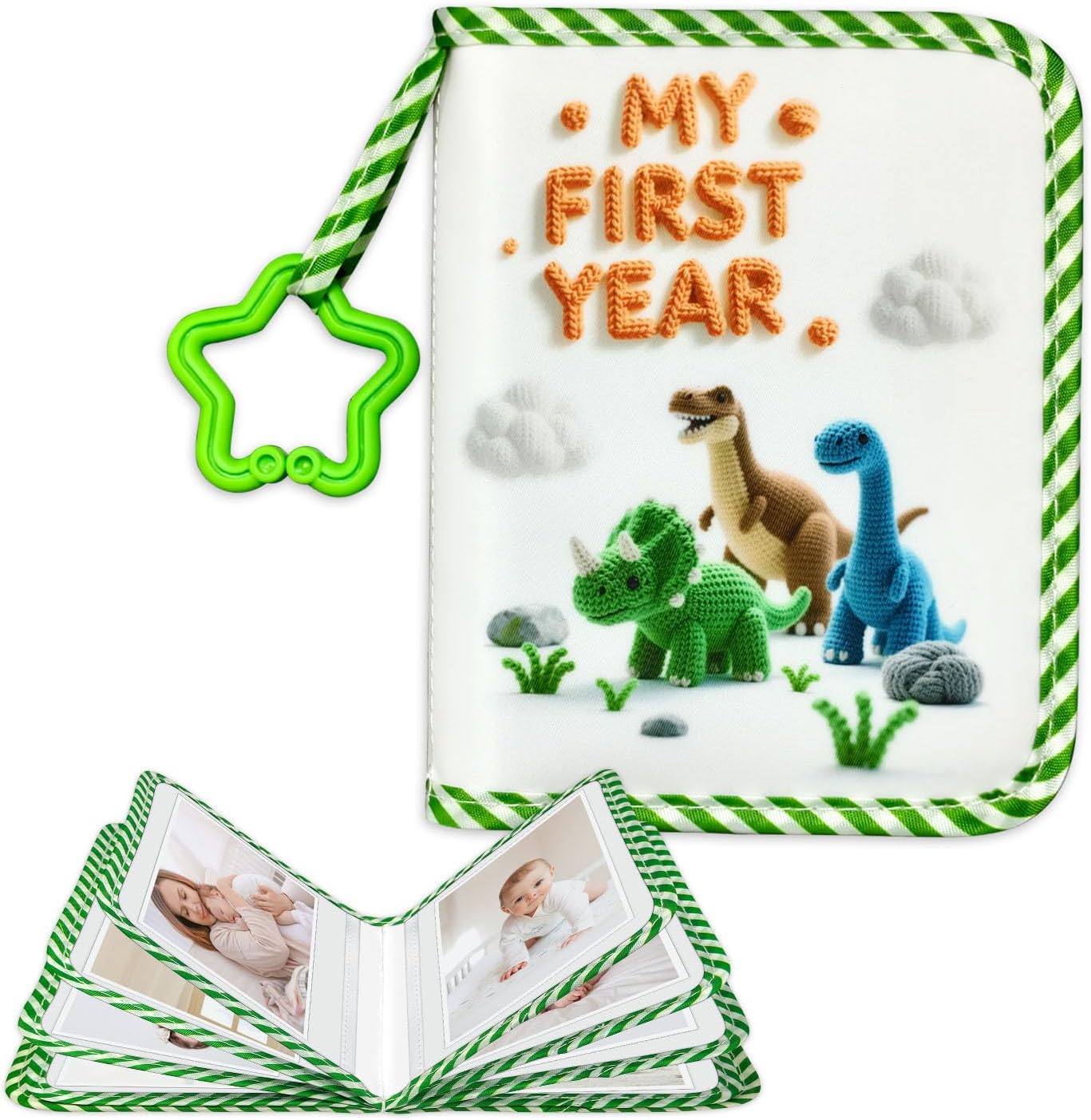 My Family And Baby Photo Album,My First Soft Photo Cloth Book For Baby Holds 17 4x6 Photos,First Book of Album Picture Book Gift for Newborn Toddler Kids Baby Shower-Dinosaur